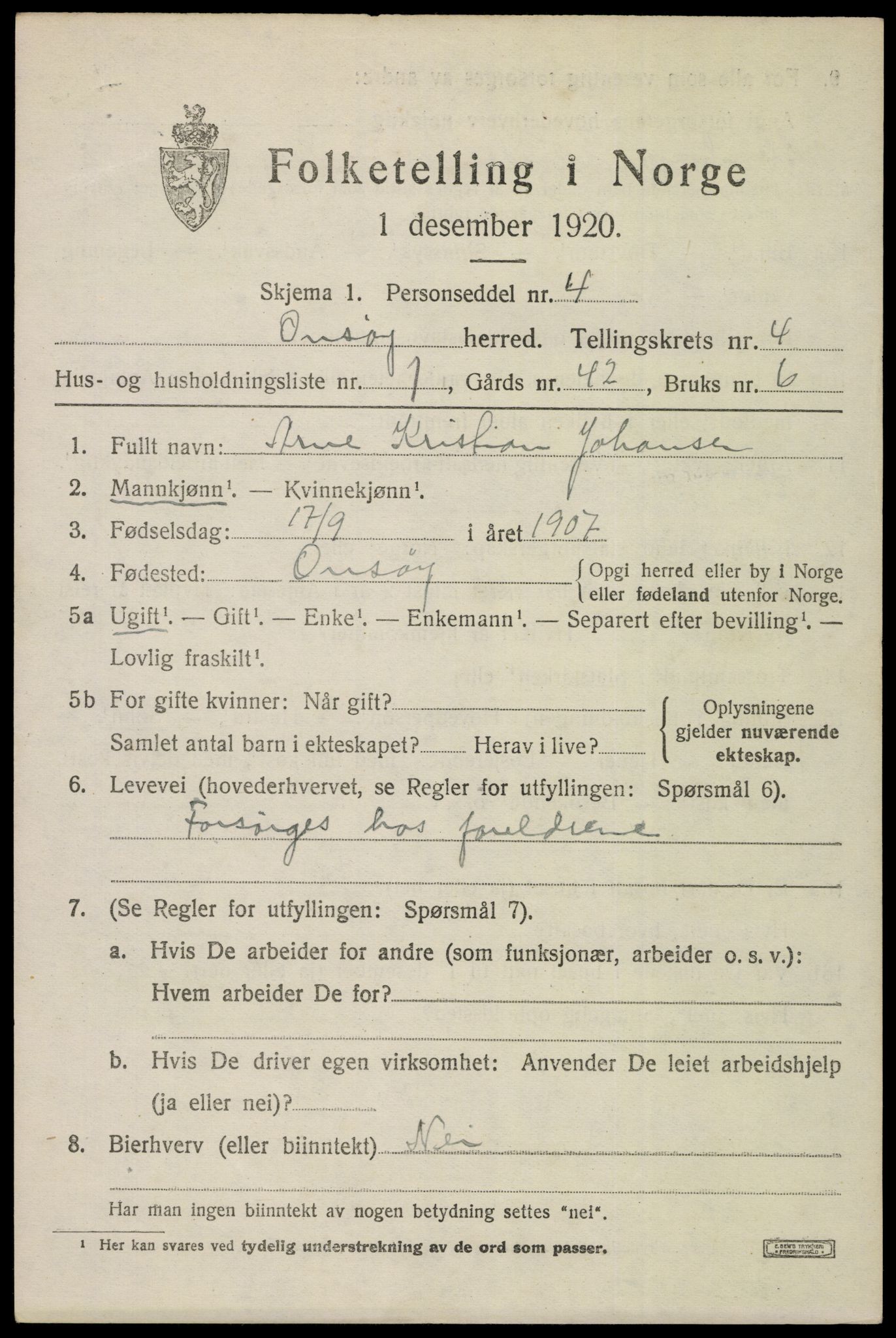 SAO, 1920 census for Onsøy, 1920, p. 4909