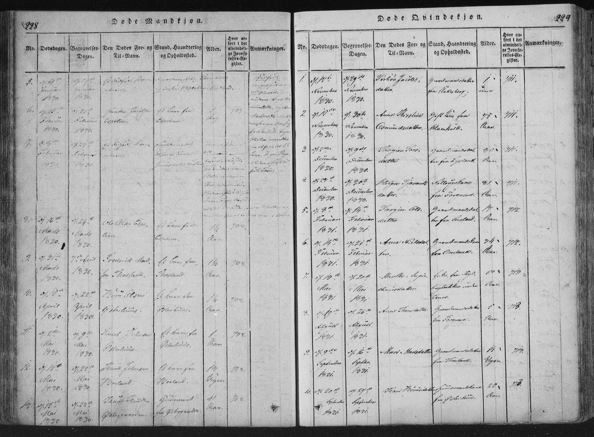 Åseral sokneprestkontor, AV/SAK-1111-0051/F/Fa/L0001: Parish register (official) no. A 1, 1815-1853, p. 228-229