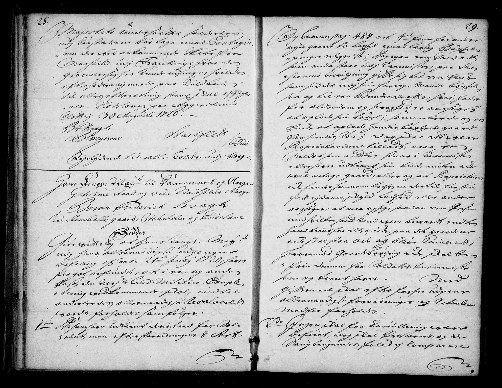 Stattholderembetet 1572-1771, AV/RA-EA-2870/Bd/L0013: Ordreprotokoll, 1720-1722, p. 28-29