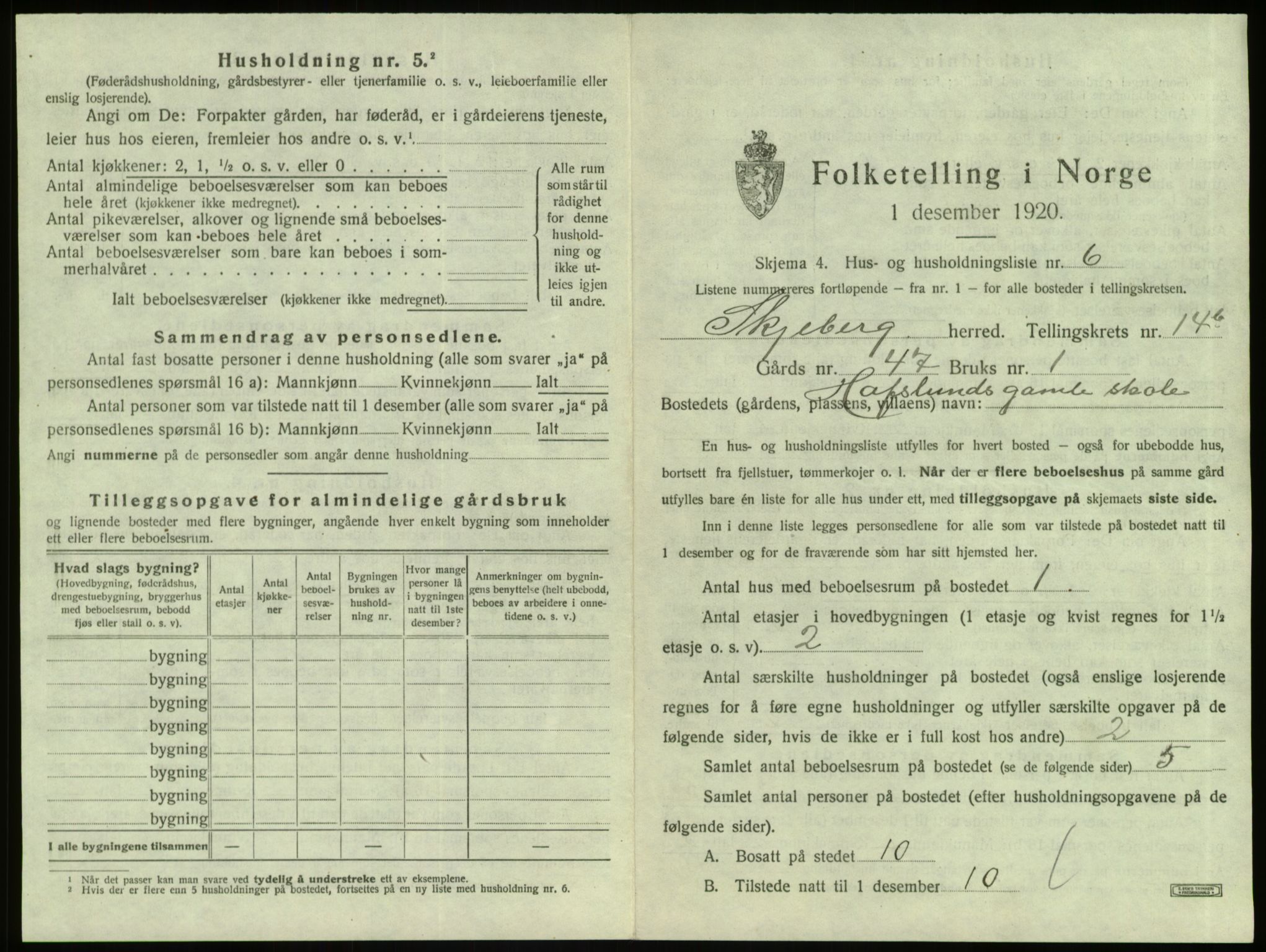 SAO, 1920 census for Skjeberg, 1920, p. 2009