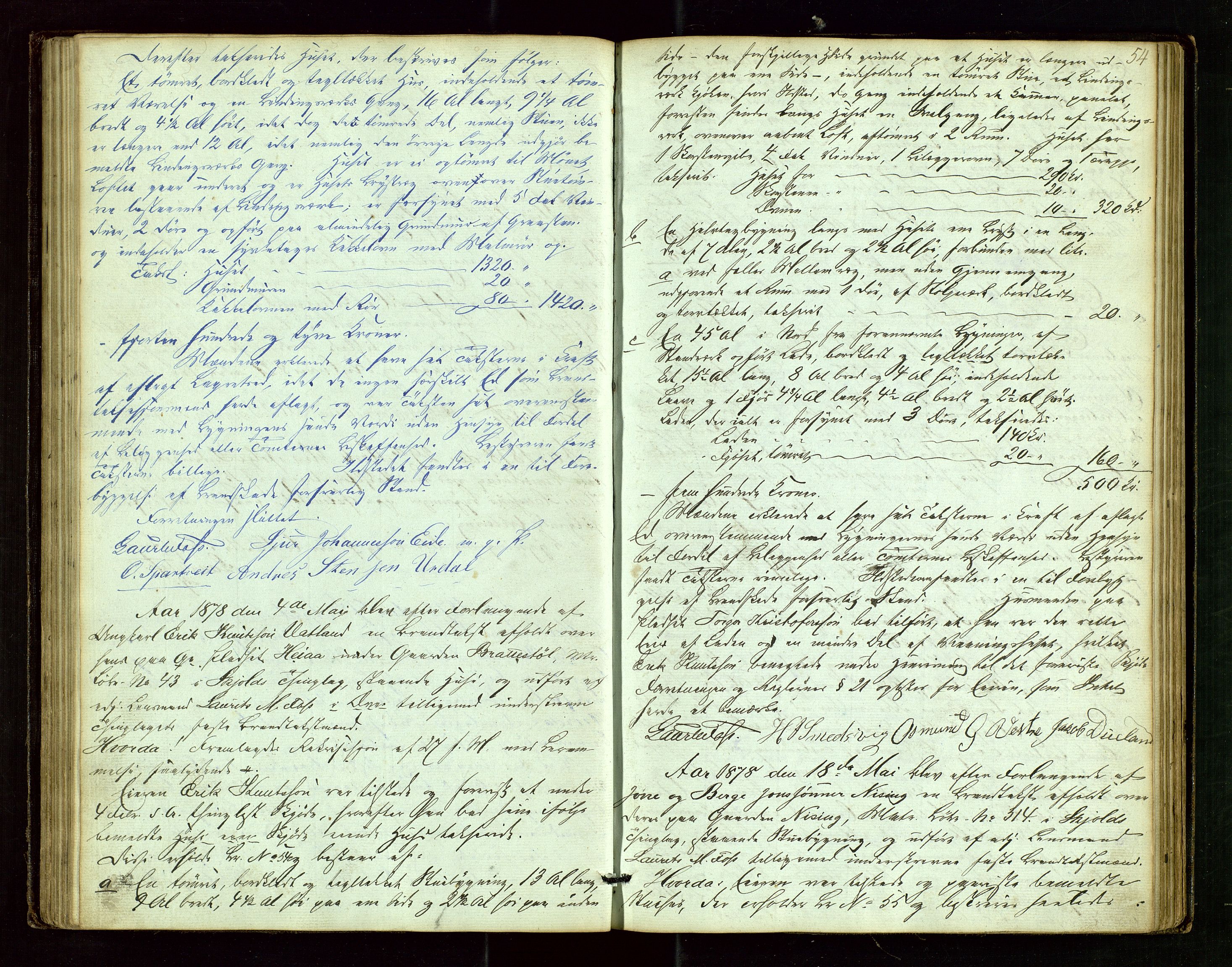 Skjold lensmannskontor, AV/SAST-A-100182/Goa/L0001: "Brandtaxations-Protocol for Skjold Thinglaug i Ryfylke", 1853-1890, p. 53b-54a