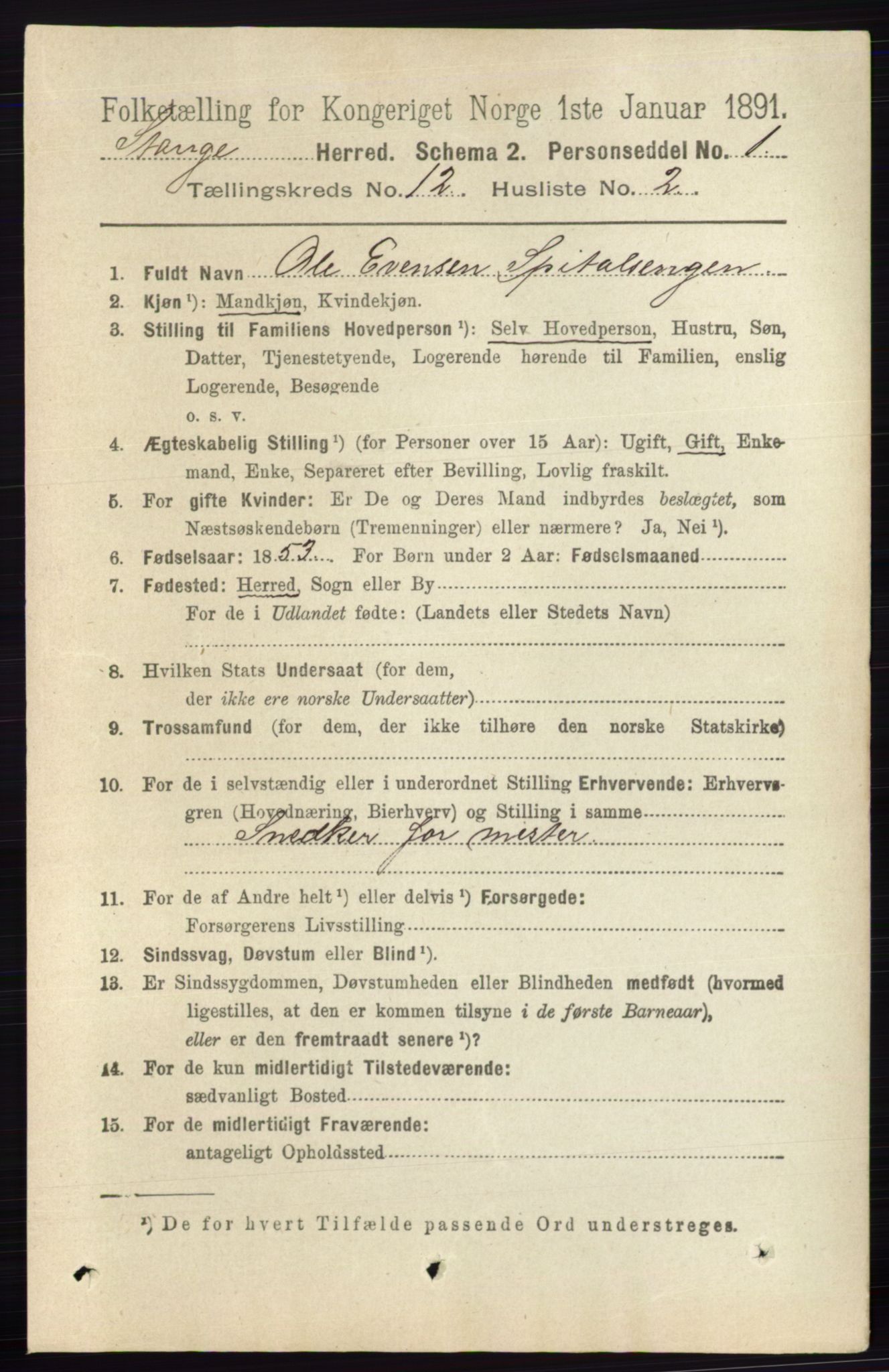 RA, 1891 census for 0417 Stange, 1891, p. 7995