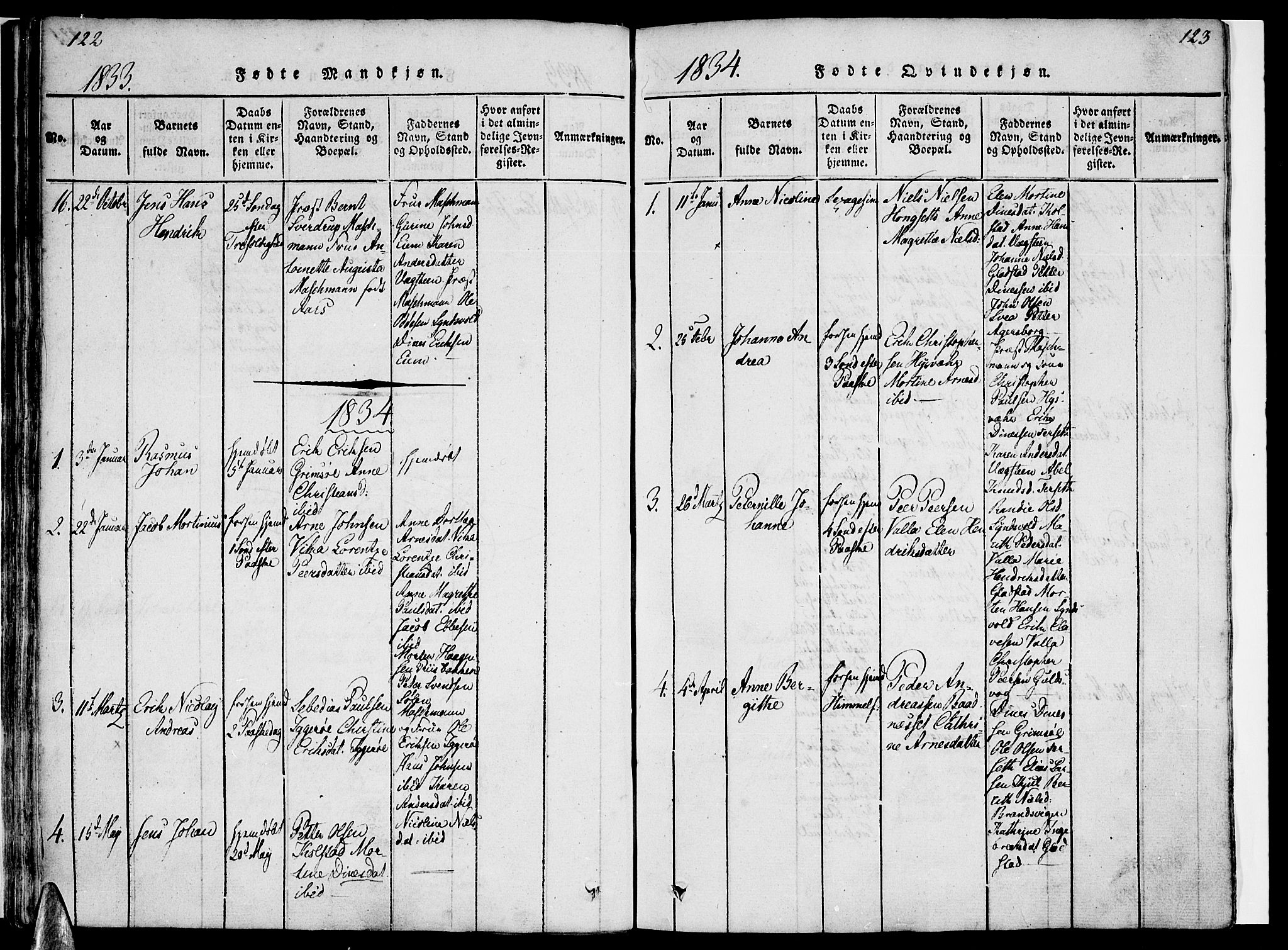 Ministerialprotokoller, klokkerbøker og fødselsregistre - Nordland, AV/SAT-A-1459/816/L0239: Parish register (official) no. 816A05, 1820-1845, p. 122-123