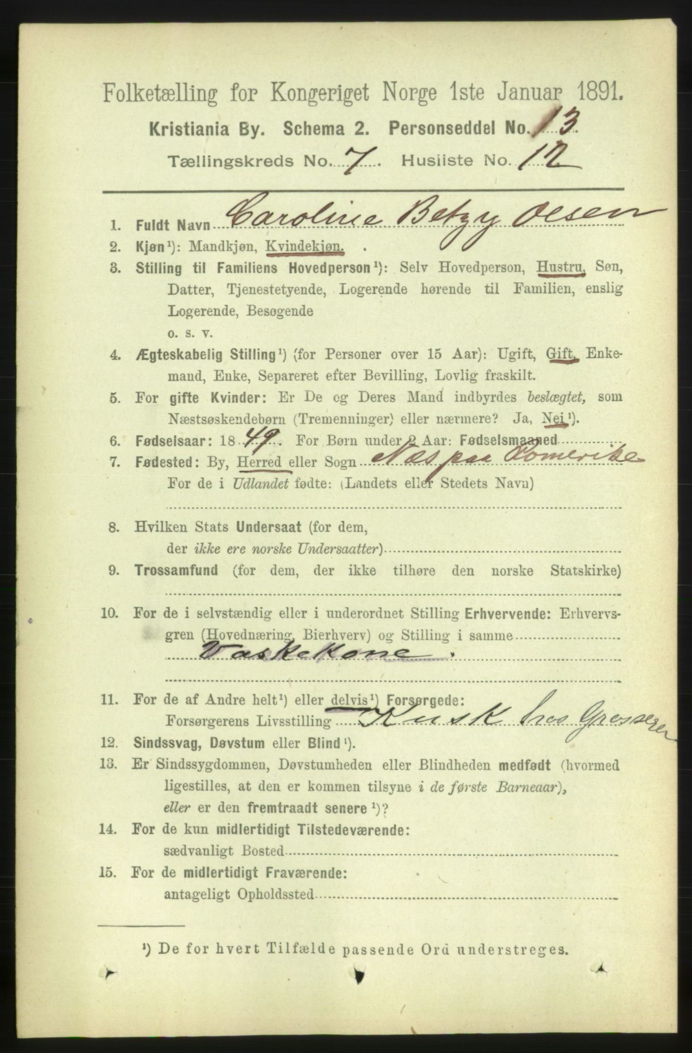 RA, 1891 census for 0301 Kristiania, 1891, p. 2898