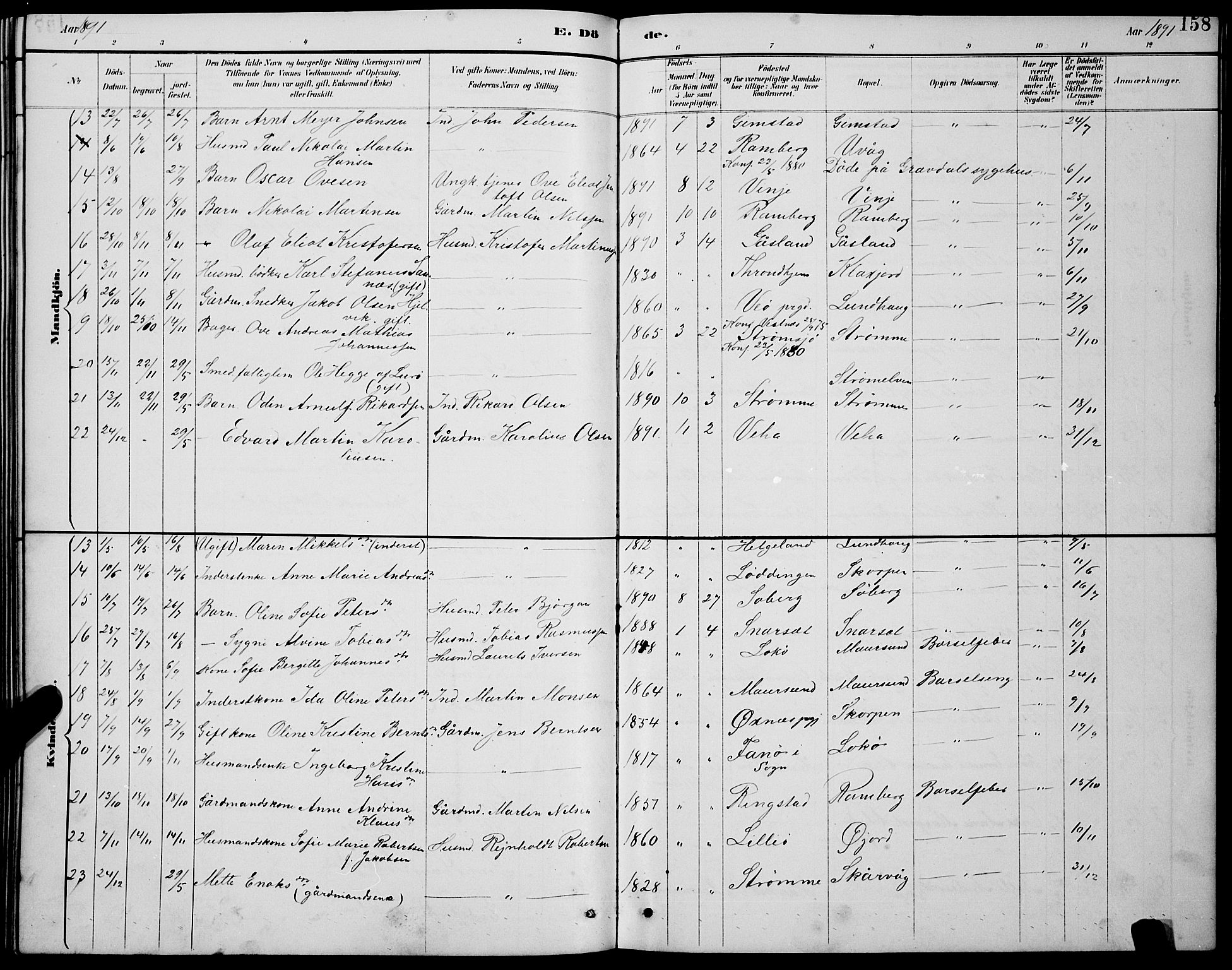 Ministerialprotokoller, klokkerbøker og fødselsregistre - Nordland, AV/SAT-A-1459/891/L1315: Parish register (copy) no. 891C04, 1886-1893, p. 158