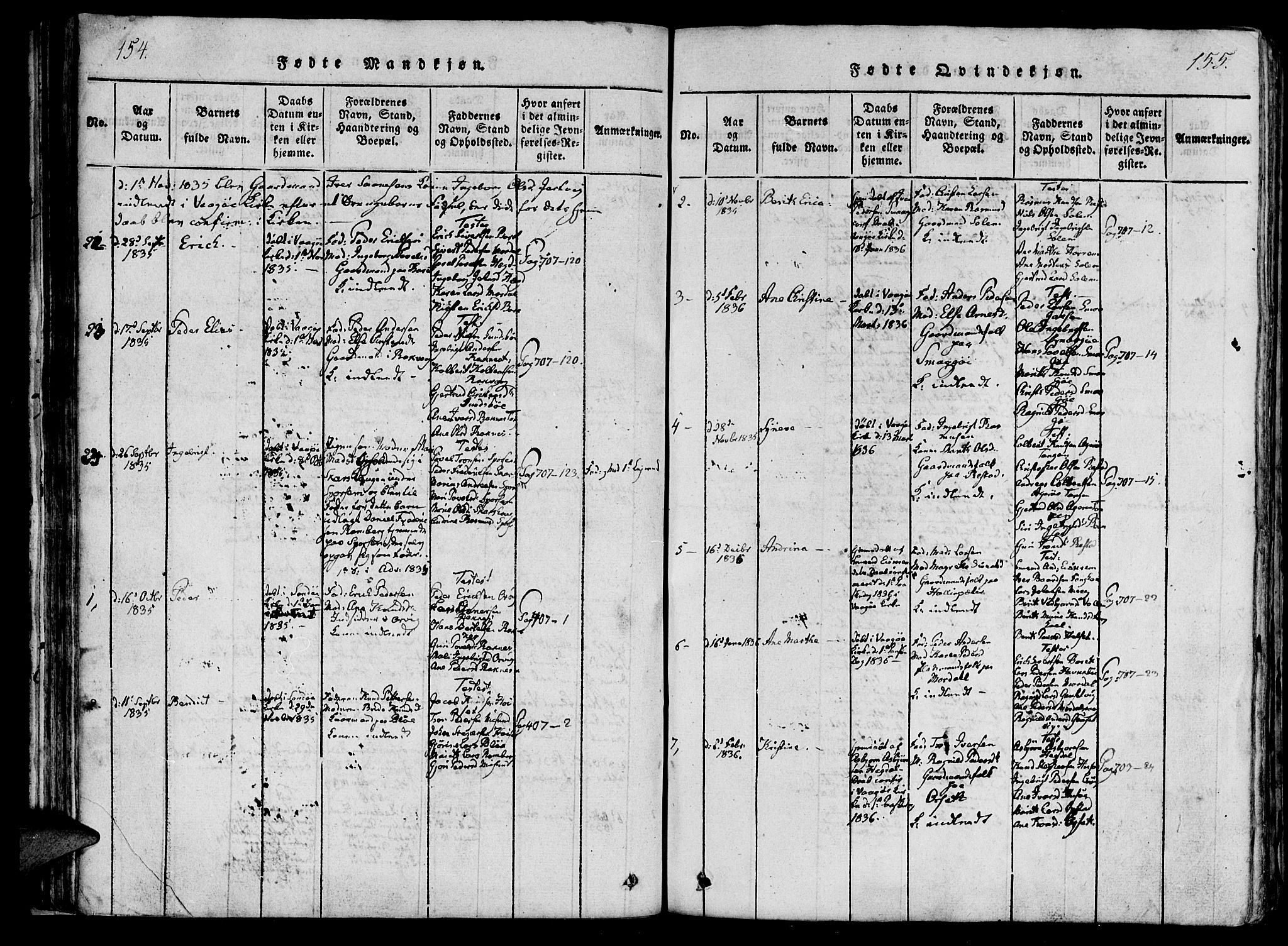 Ministerialprotokoller, klokkerbøker og fødselsregistre - Møre og Romsdal, SAT/A-1454/560/L0718: Parish register (official) no. 560A02, 1817-1844, p. 154-155