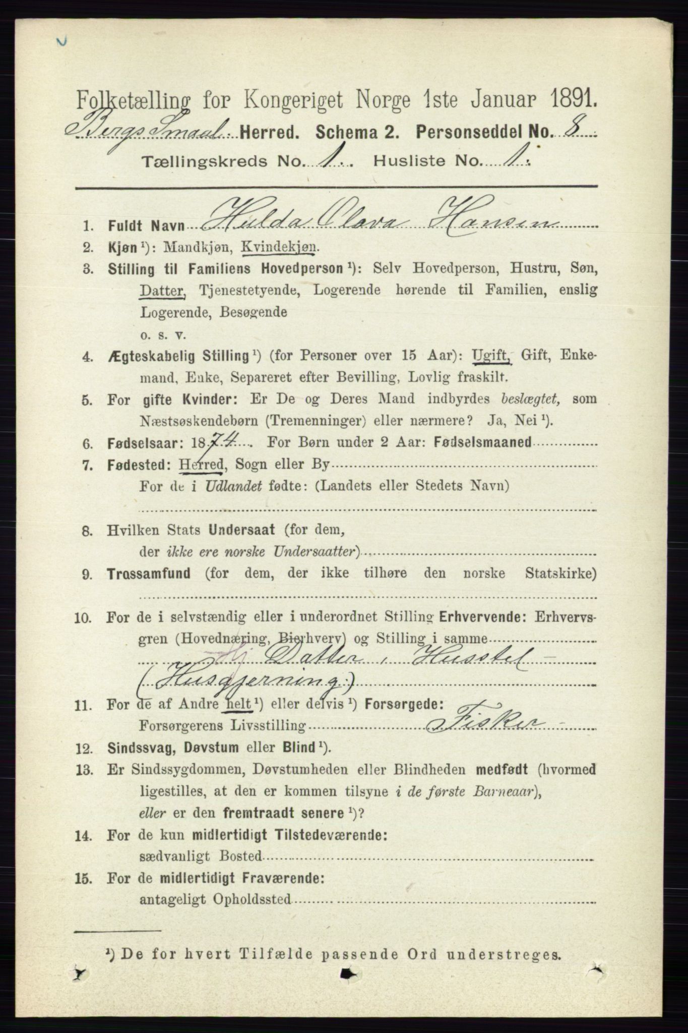 RA, 1891 census for 0116 Berg, 1891, p. 165