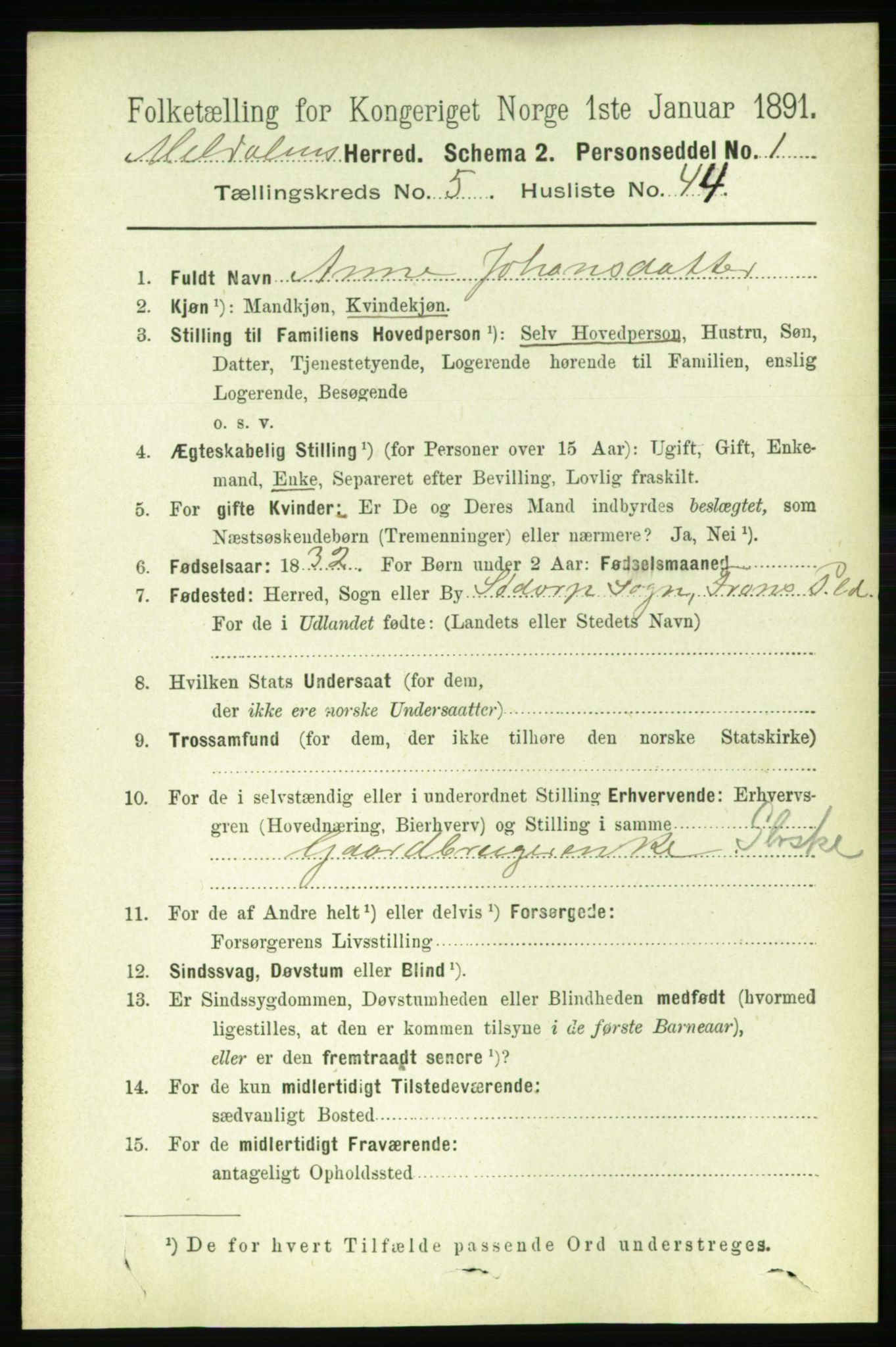 RA, 1891 census for 1636 Meldal, 1891, p. 2778