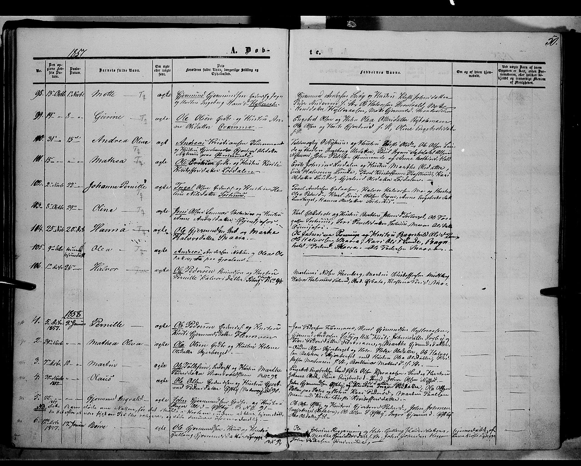 Trysil prestekontor, SAH/PREST-046/H/Ha/Haa/L0005: Parish register (official) no. 5, 1851-1865, p. 50