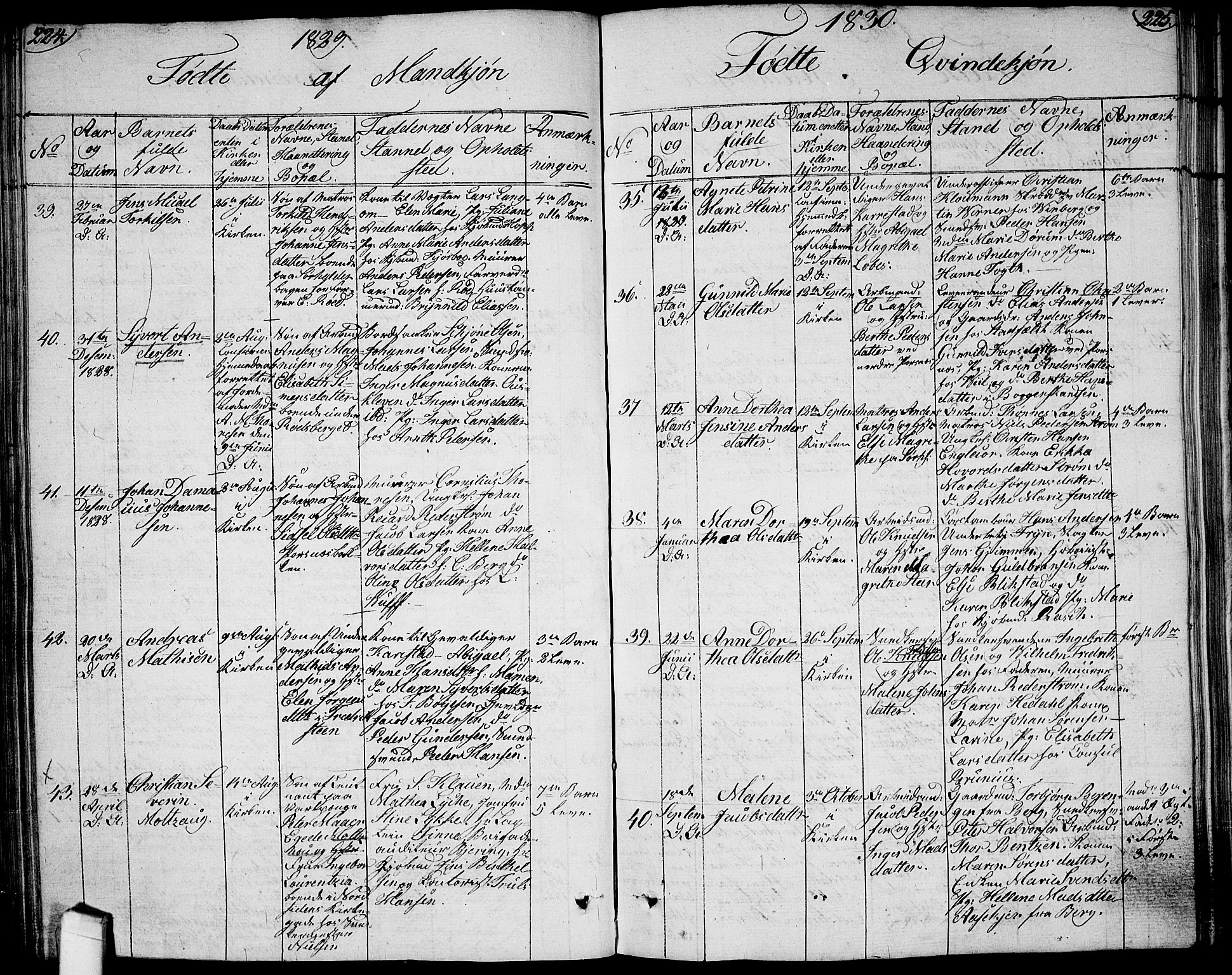 Halden prestekontor Kirkebøker, AV/SAO-A-10909/G/Ga/L0002: Parish register (copy) no. 2, 1821-1834, p. 224-225