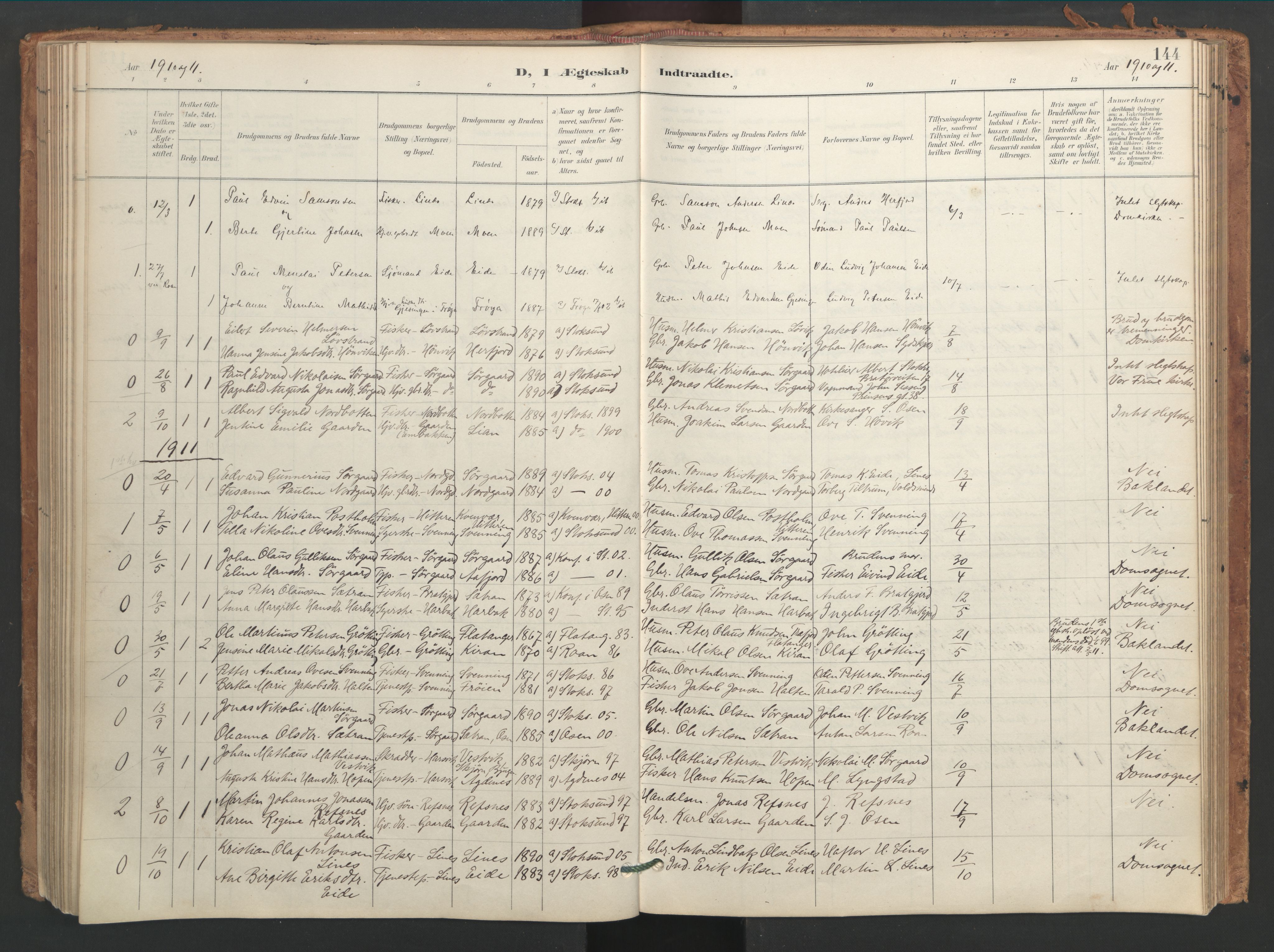 Ministerialprotokoller, klokkerbøker og fødselsregistre - Sør-Trøndelag, SAT/A-1456/656/L0693: Parish register (official) no. 656A02, 1894-1913, p. 144