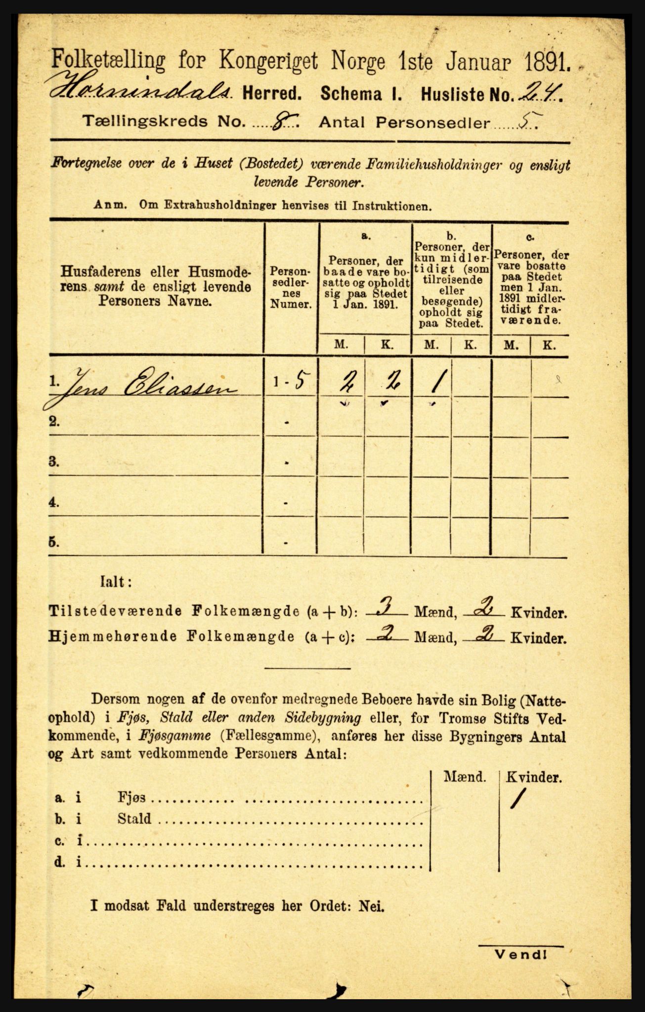 RA, 1891 census for 1444 Hornindal, 1891, p. 1890