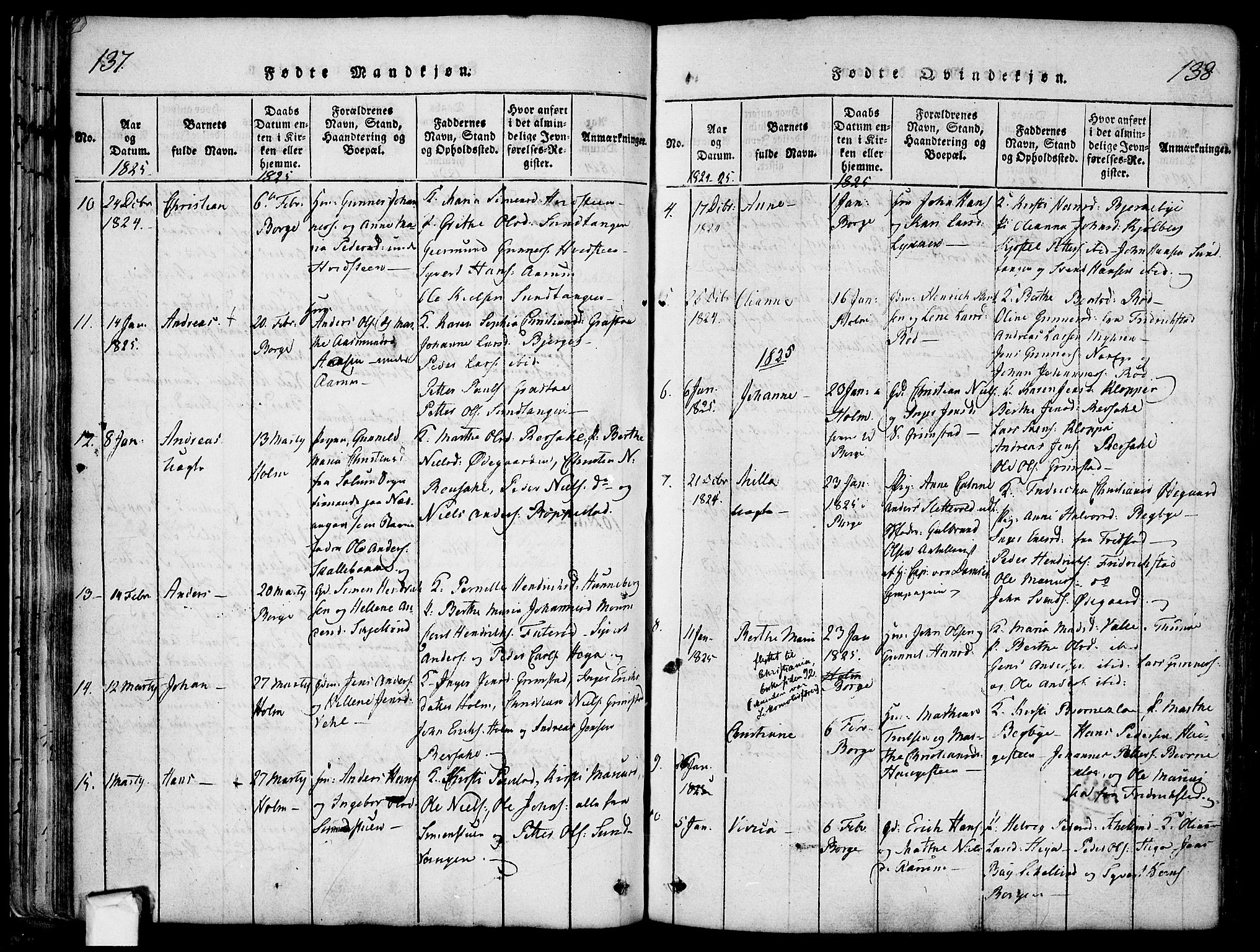 Borge prestekontor Kirkebøker, SAO/A-10903/F/Fa/L0003: Parish register (official) no. I 3, 1815-1836, p. 137-138