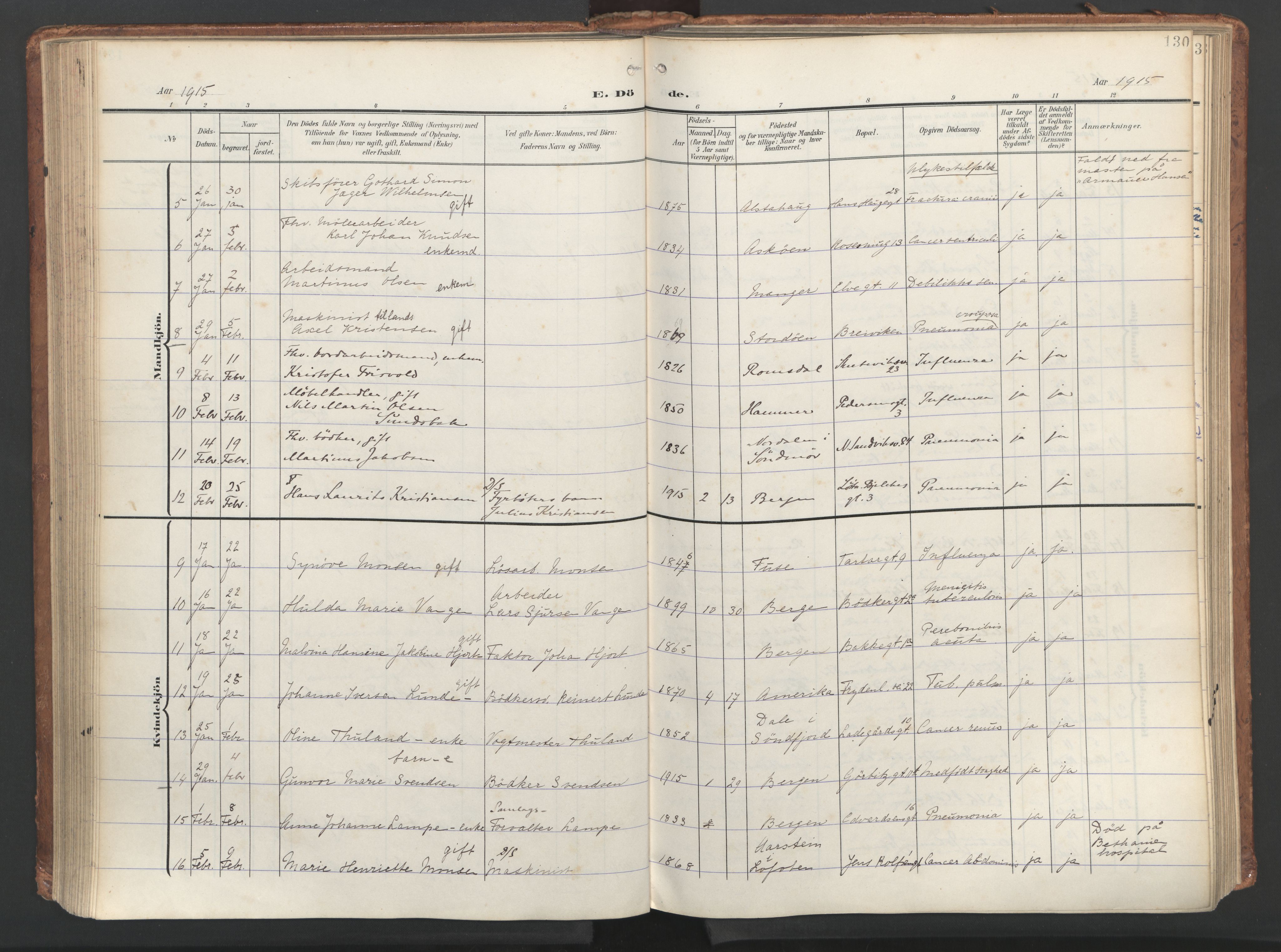 Sandviken Sokneprestembete, AV/SAB-A-77601/H/Ha/L0019: Parish register (official) no. E 2, 1905-1933, p. 130