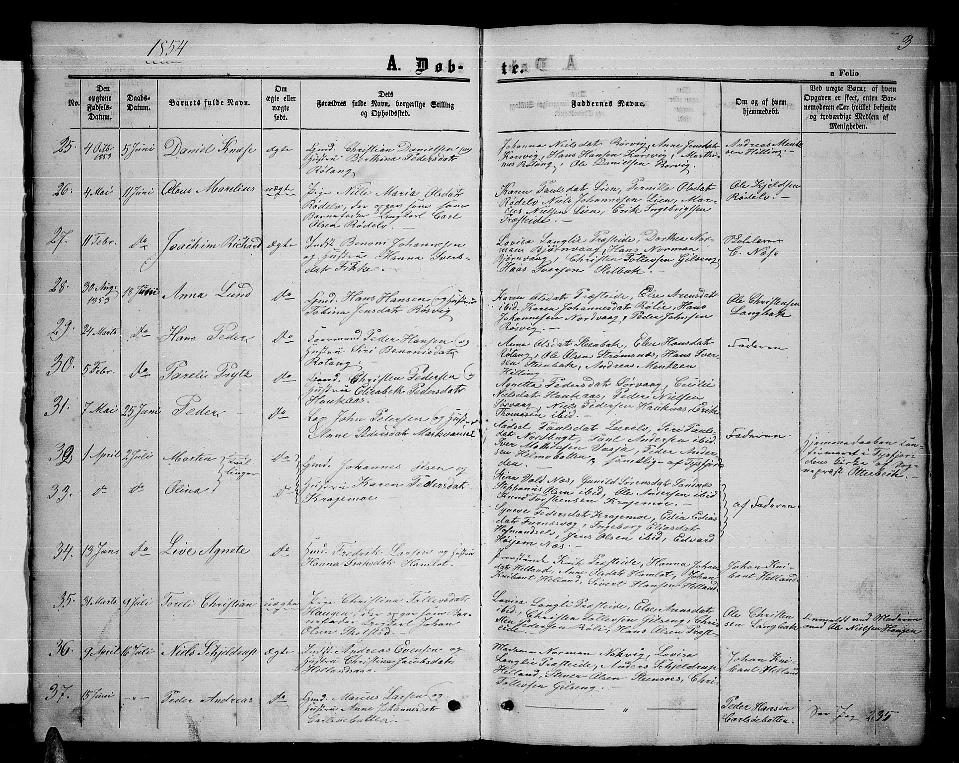 Ministerialprotokoller, klokkerbøker og fødselsregistre - Nordland, AV/SAT-A-1459/859/L0857: Parish register (copy) no. 859C03, 1854-1873, p. 3