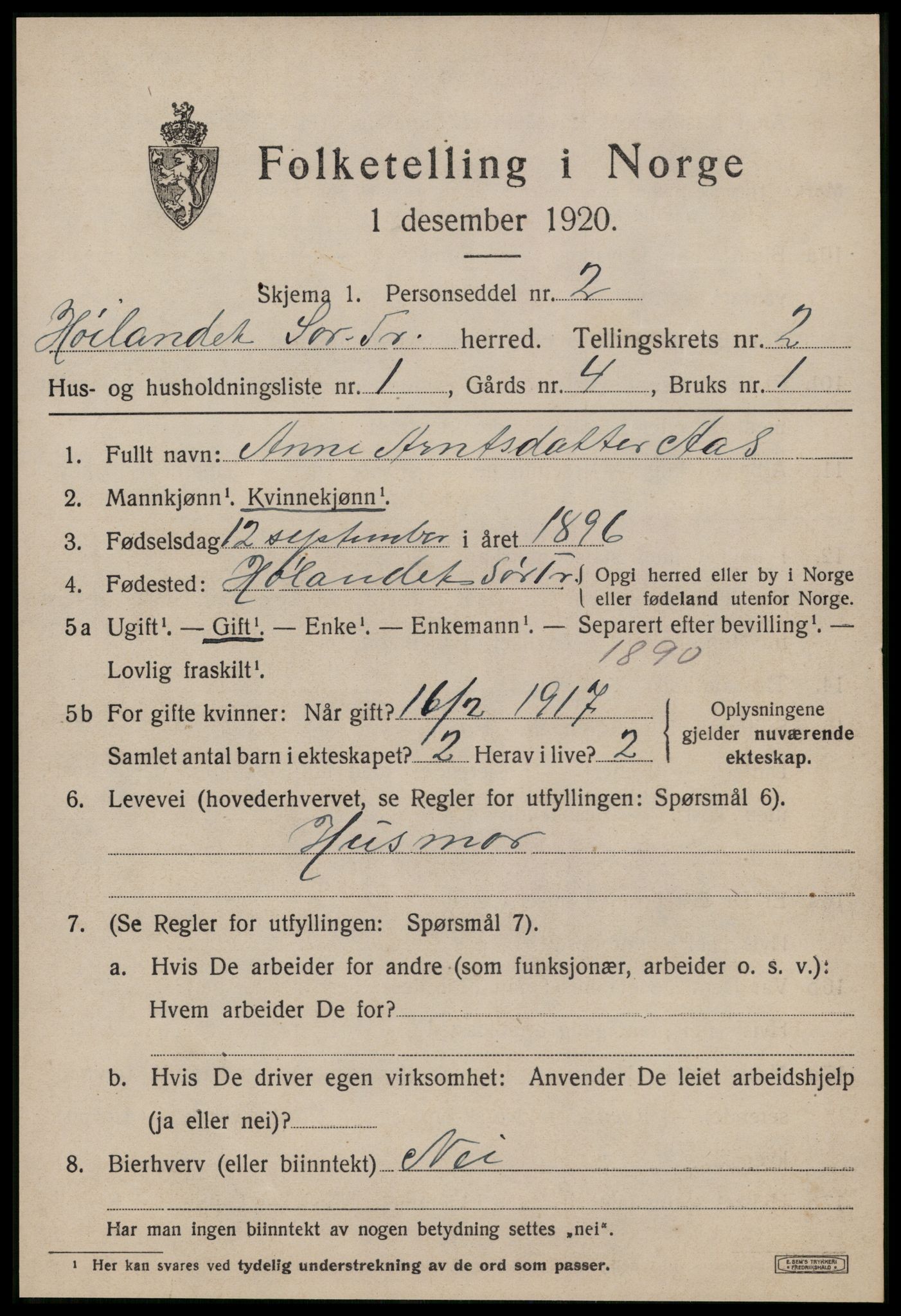 SAT, 1920 census for Hølonda, 1920, p. 539