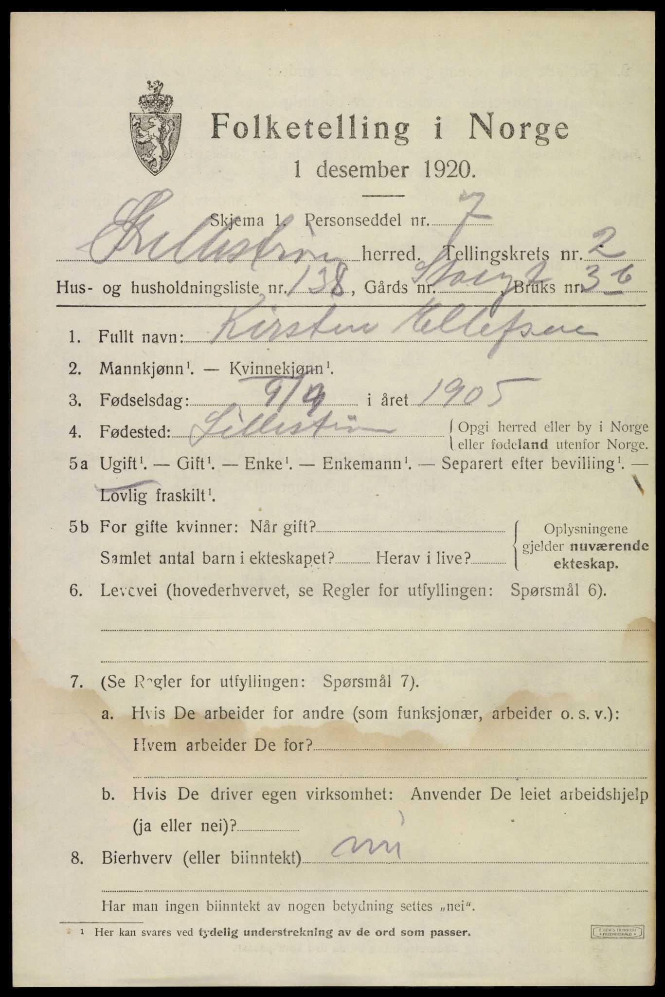 SAO, 1920 census for Lillestrøm, 1920, p. 7198