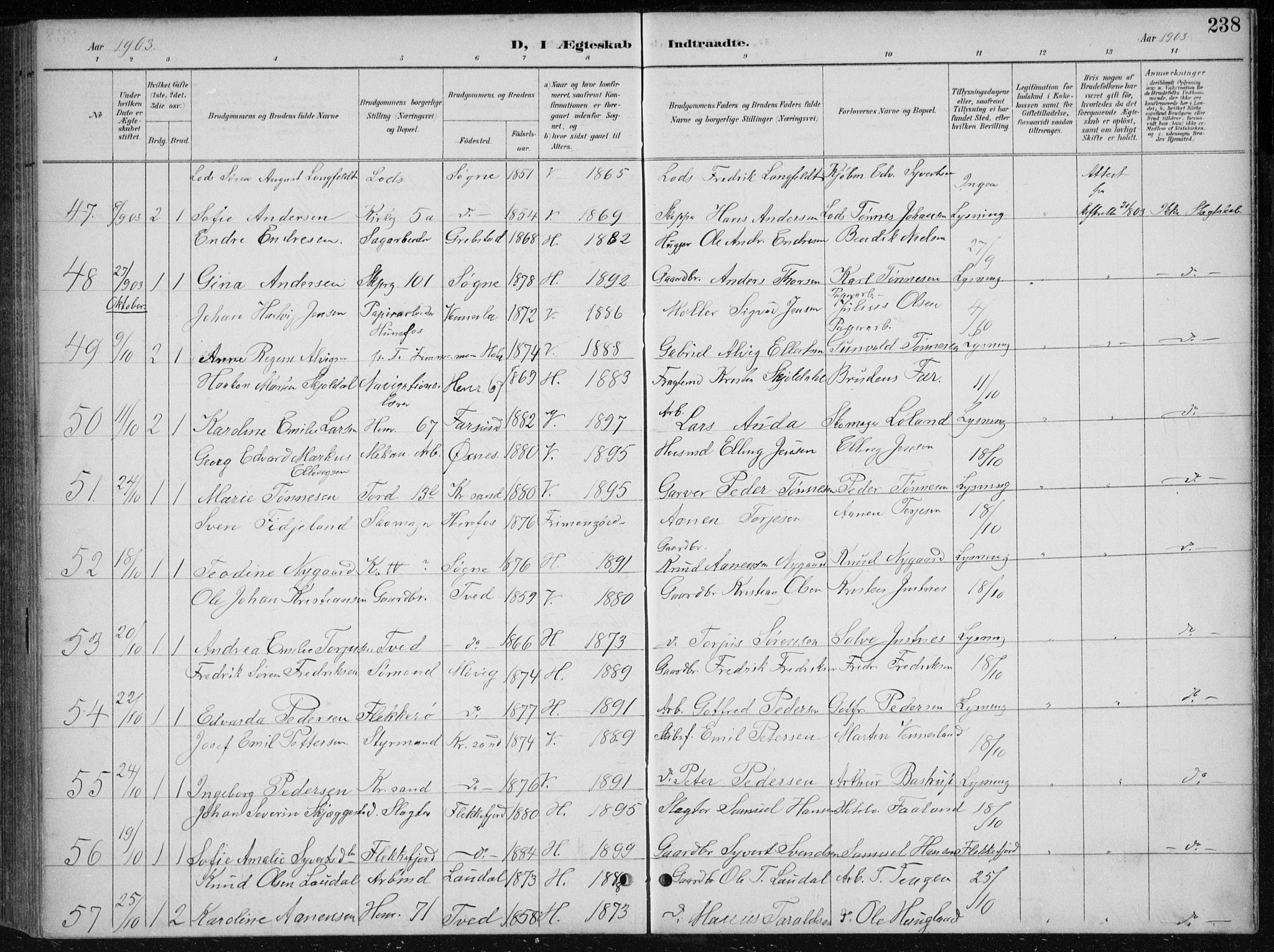 Kristiansand domprosti, SAK/1112-0006/F/Fb/L0018: Parish register (copy) no. B 18, 1896-1905, p. 238