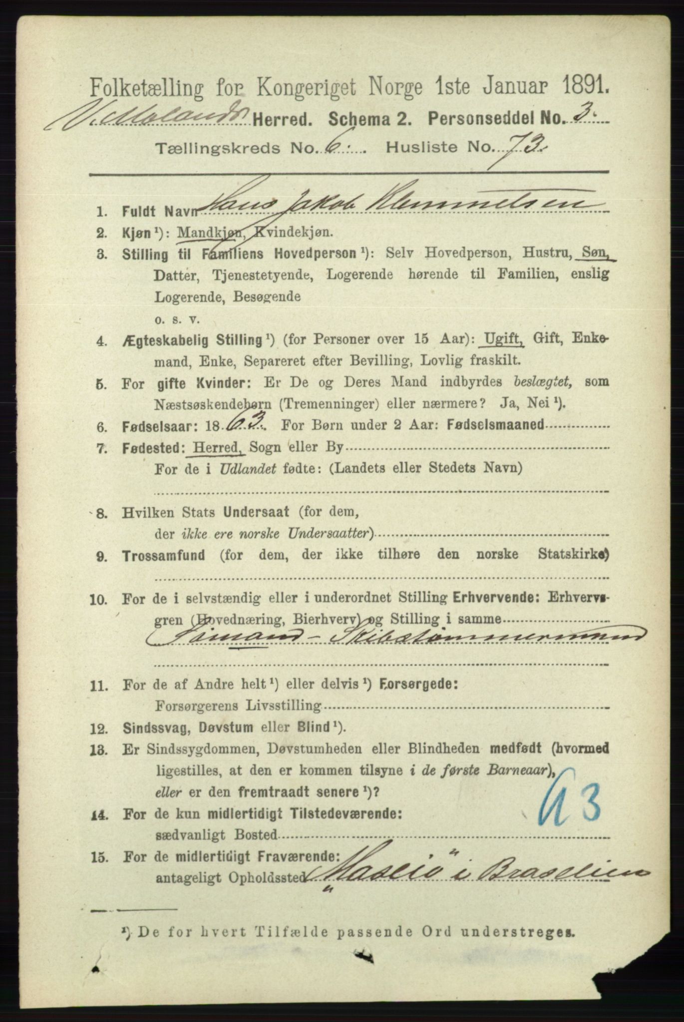 RA, 1891 census for 0926 Vestre Moland, 1891, p. 2757