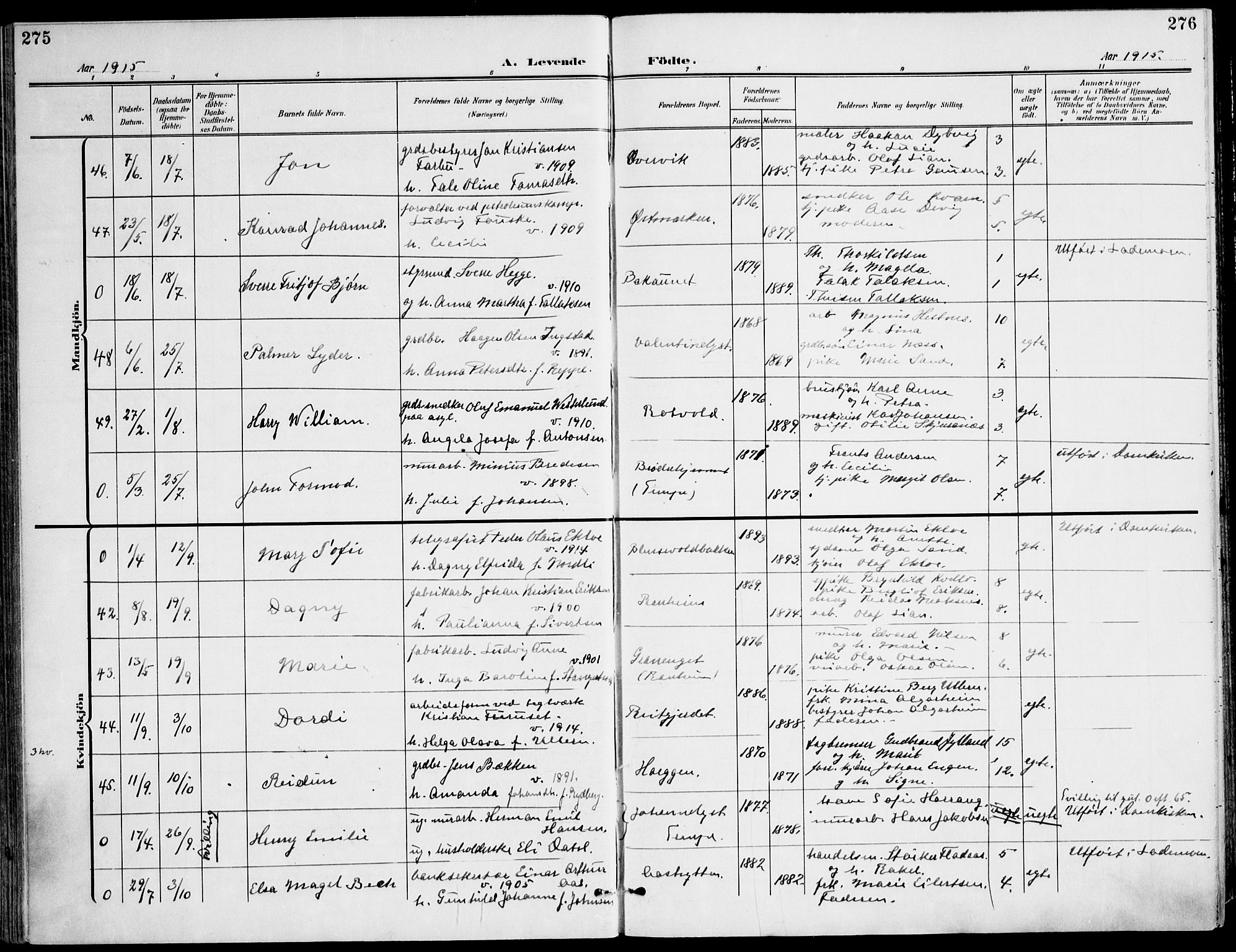 Ministerialprotokoller, klokkerbøker og fødselsregistre - Sør-Trøndelag, AV/SAT-A-1456/607/L0320: Parish register (official) no. 607A04, 1907-1915, p. 275-276