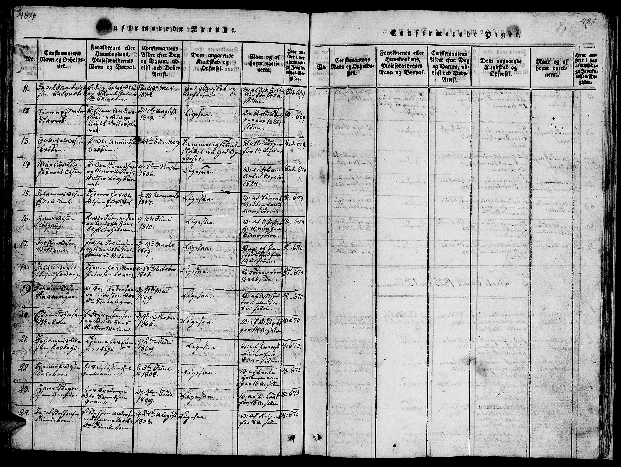 Ministerialprotokoller, klokkerbøker og fødselsregistre - Sør-Trøndelag, SAT/A-1456/659/L0744: Parish register (copy) no. 659C01, 1818-1825, p. 484-485
