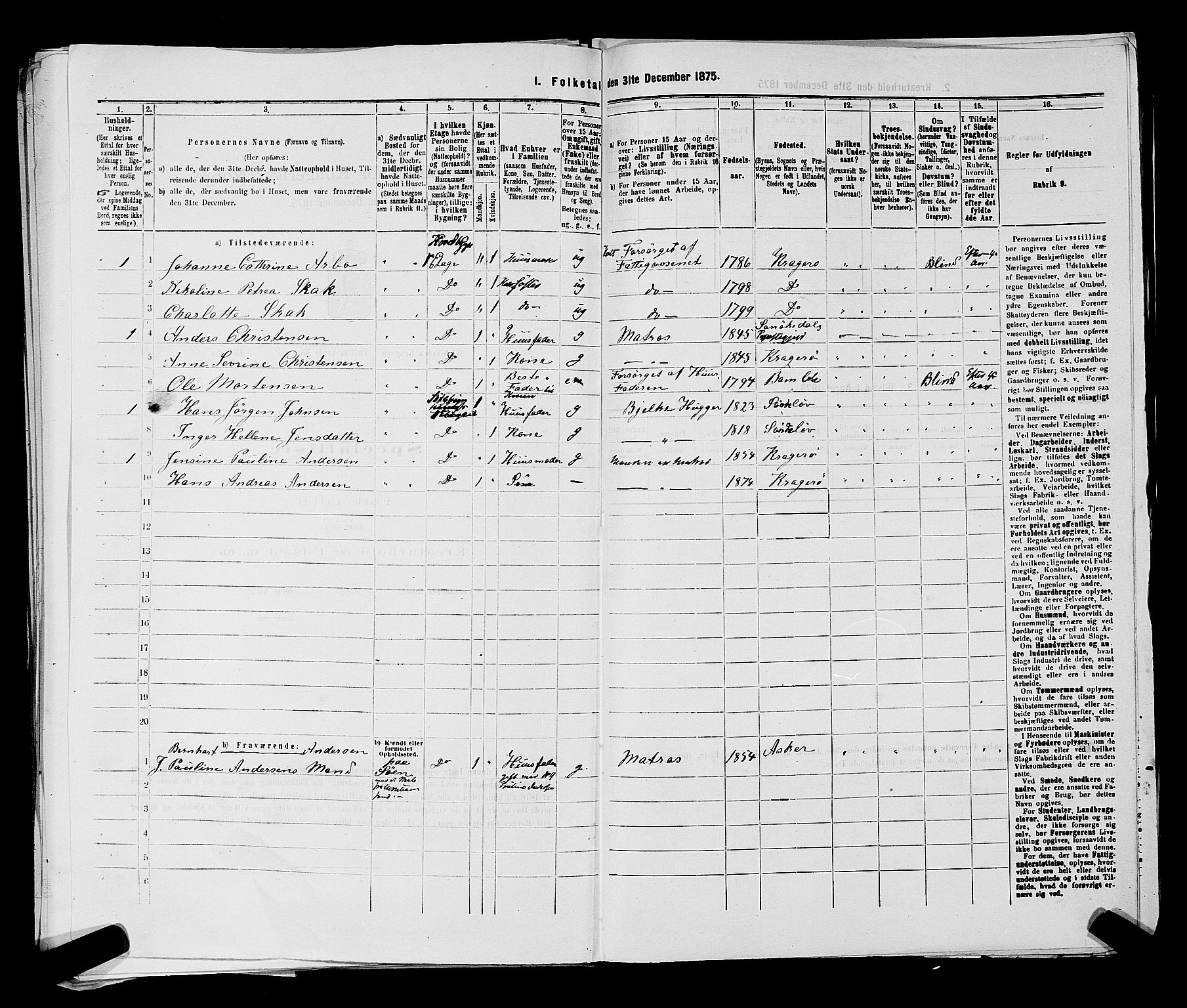 SAKO, 1875 census for 0801P Kragerø, 1875, p. 608