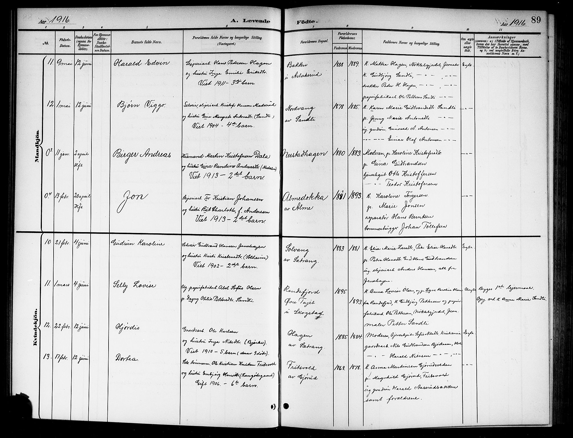 Norderhov kirkebøker, AV/SAKO-A-237/G/Gb/L0002: Parish register (copy) no. II 2, 1891-1921, p. 89