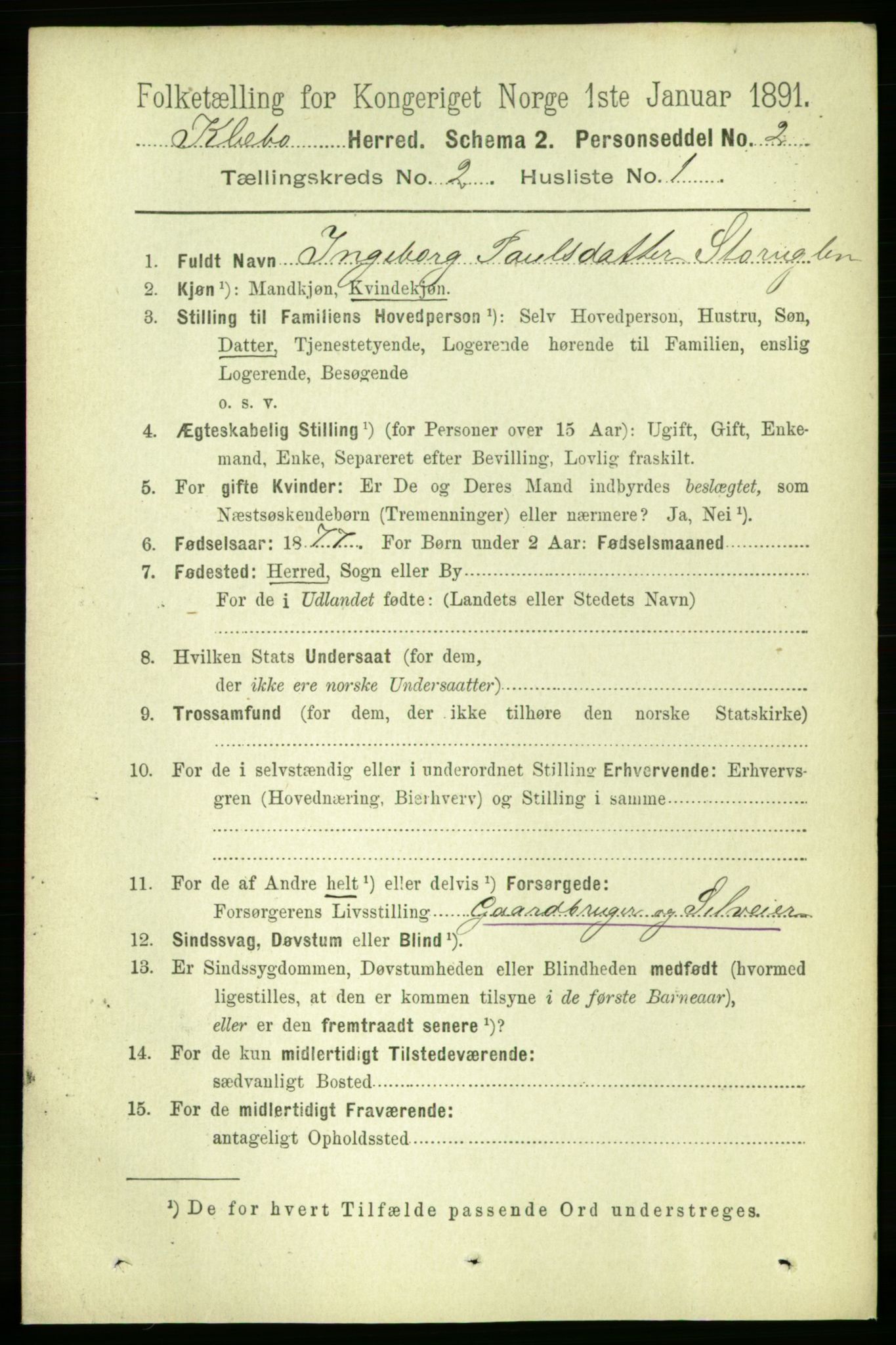 RA, 1891 census for 1662 Klæbu, 1891, p. 218