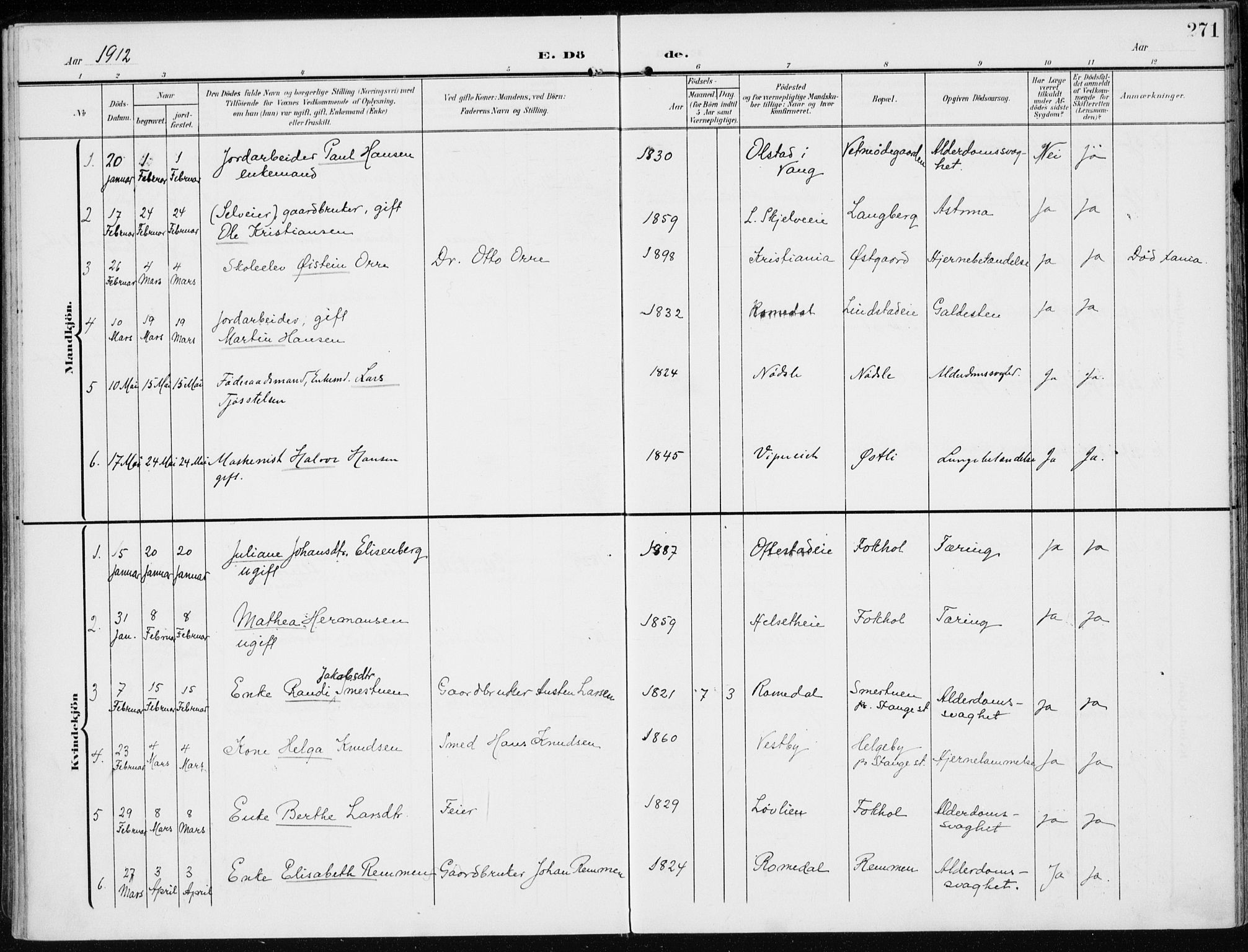Stange prestekontor, SAH/PREST-002/K/L0024: Parish register (official) no. 24, 1906-1922, p. 271
