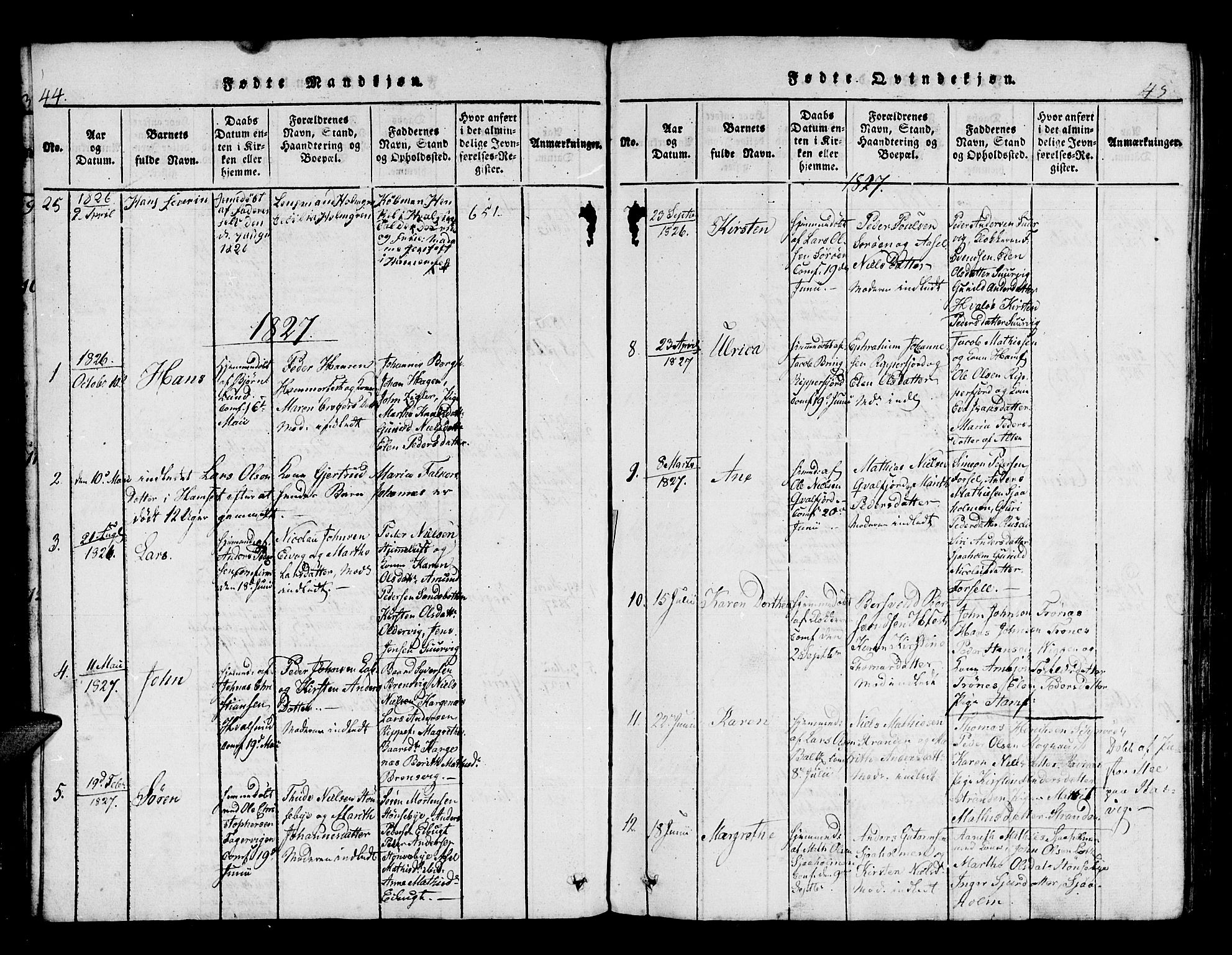Hammerfest sokneprestkontor, SATØ/S-1347/H/Hb/L0001.klokk: Parish register (copy) no. 1, 1822-1850, p. 44-45