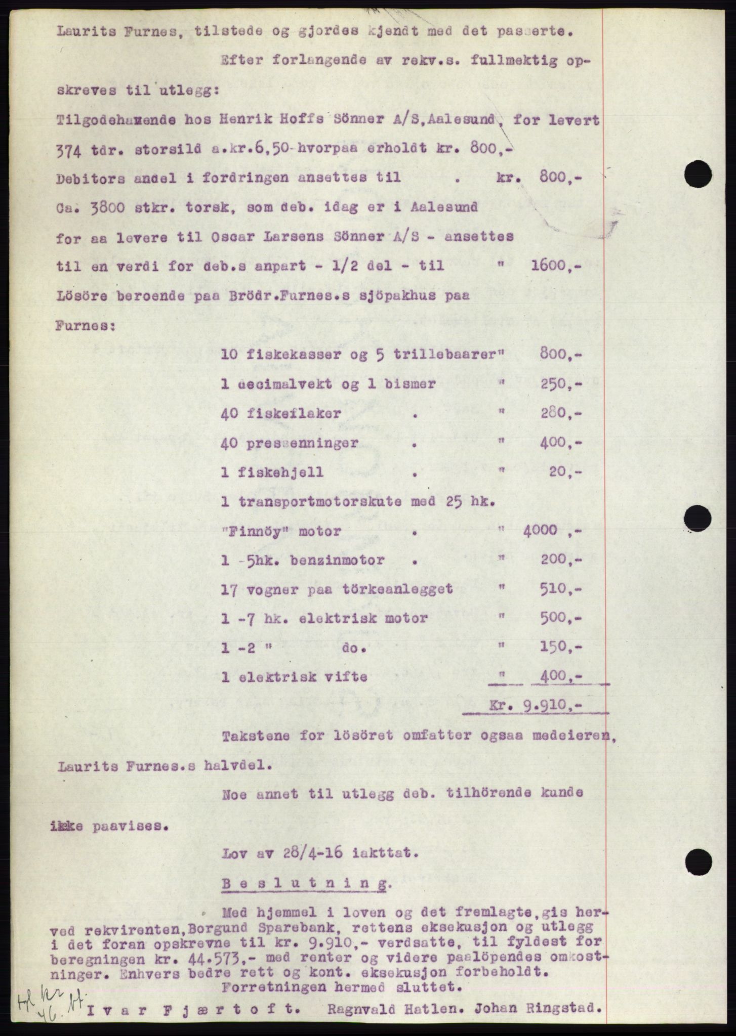 Nordre Sunnmøre sorenskriveri, AV/SAT-A-0006/1/2/2C/2Ca/L0035: Mortgage book no. 37, 1926-1926, Deed date: 16.08.1926