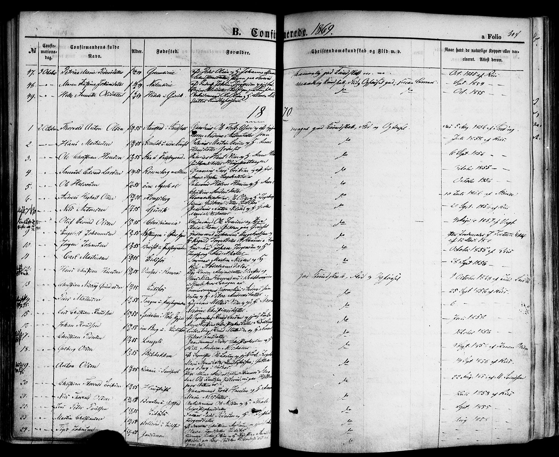 Hof kirkebøker, SAKO/A-64/F/Fa/L0006: Parish register (official) no. I 6, 1851-1877, p. 304