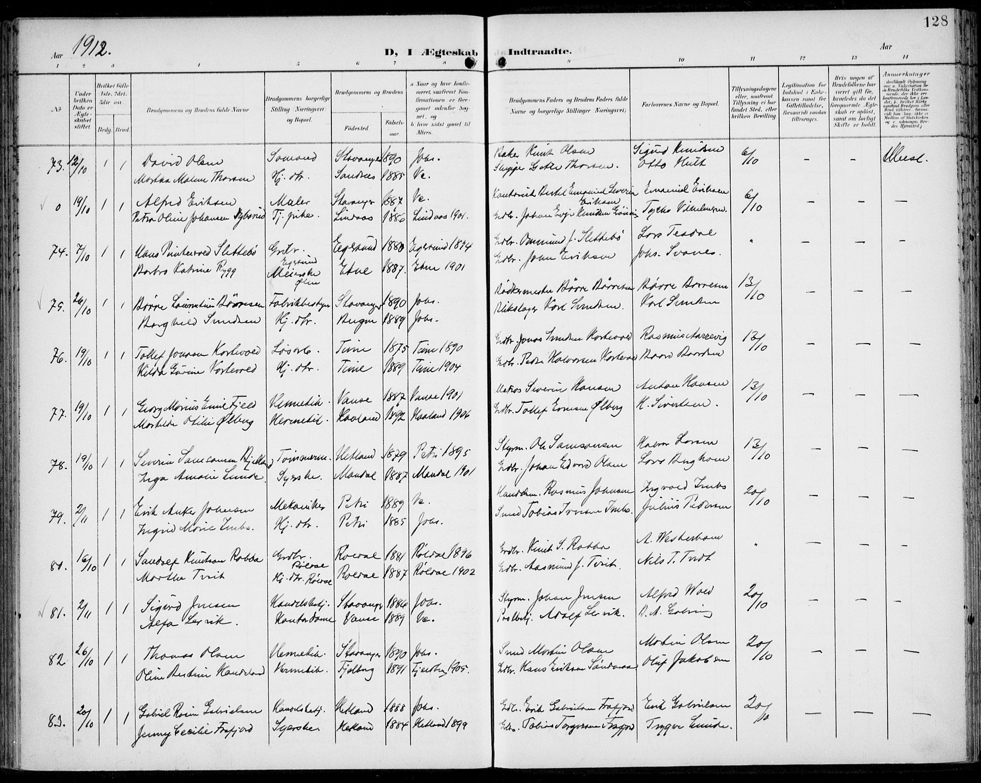 St. Johannes sokneprestkontor, AV/SAST-A-101814/002/B/L0001: Parish register (official) no. A 8, 1899-1917, p. 128