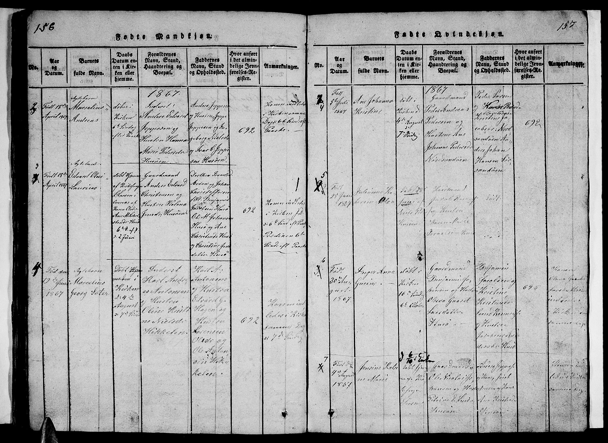 Ministerialprotokoller, klokkerbøker og fødselsregistre - Nordland, AV/SAT-A-1459/840/L0581: Parish register (copy) no. 840C01, 1820-1873, p. 156-157