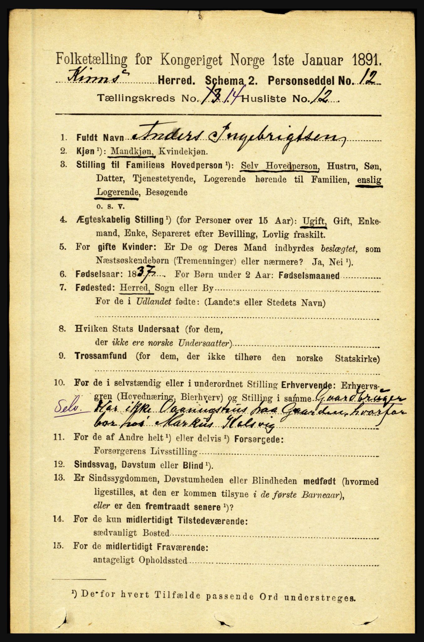 RA, 1891 census for 1437 Kinn, 1891, p. 5515