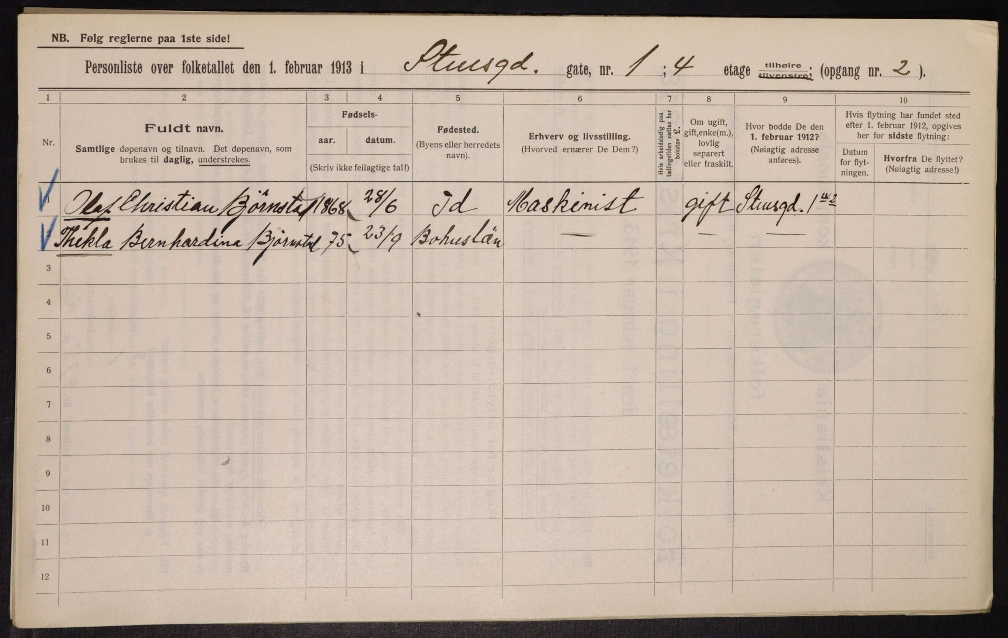 OBA, Municipal Census 1913 for Kristiania, 1913, p. 101845