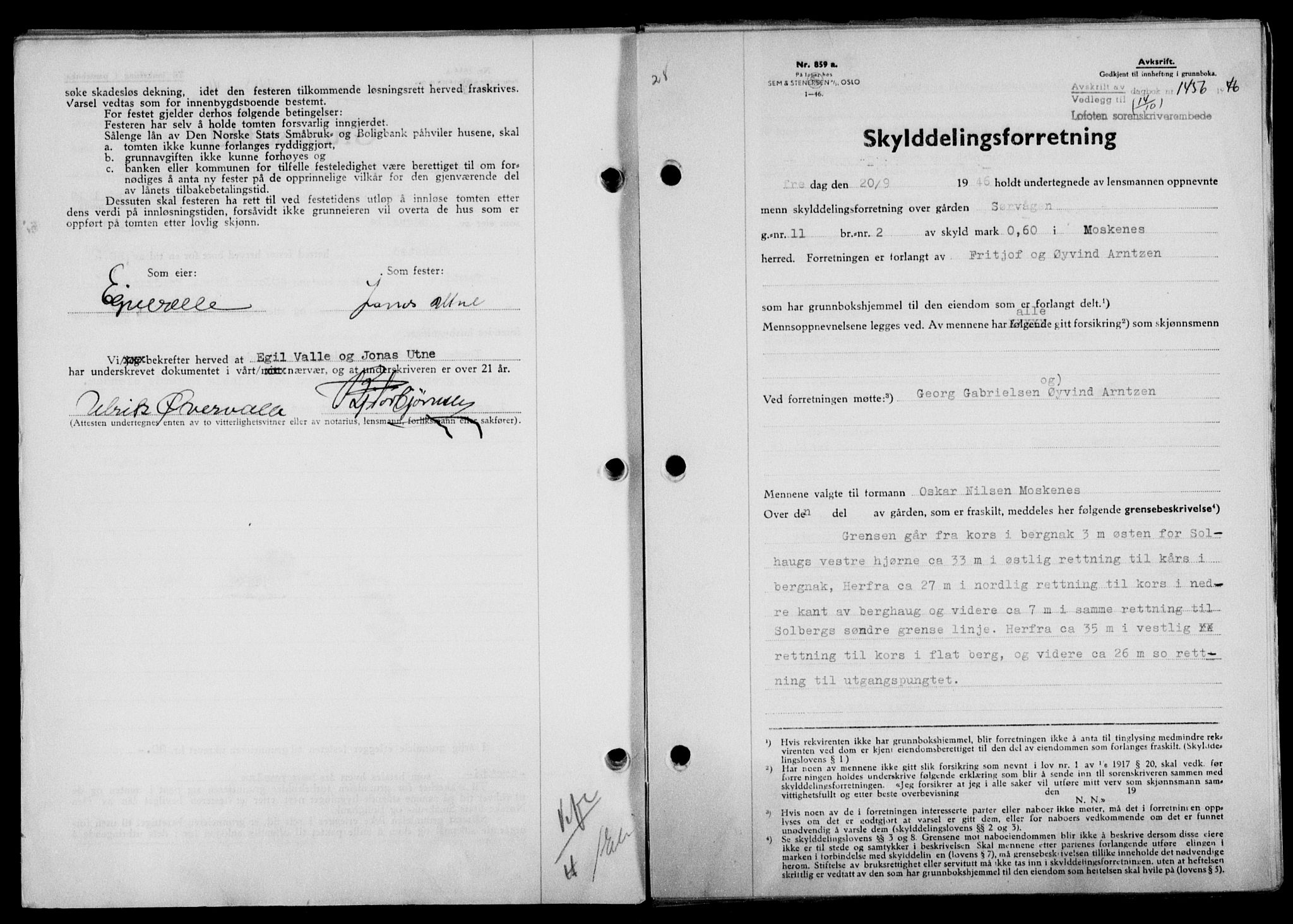 Lofoten sorenskriveri, SAT/A-0017/1/2/2C/L0014a: Mortgage book no. 14a, 1946-1946, Diary no: : 1456/1946