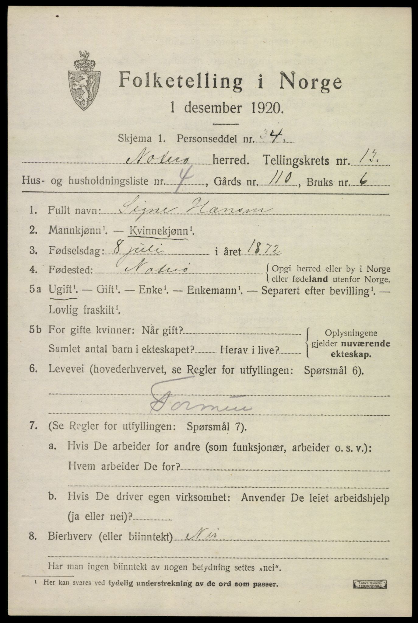 SAKO, 1920 census for Nøtterøy, 1920, p. 15205