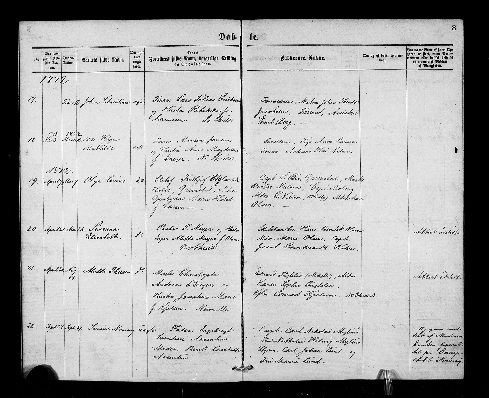 Den norske sjømannsmisjon i utlandet/Tyne-havnene (North Shields og New Castle), SAB/SAB/PA-0101/H/Ha/L0001: Parish register (official) no. A 1, 1865-1883, p. 8