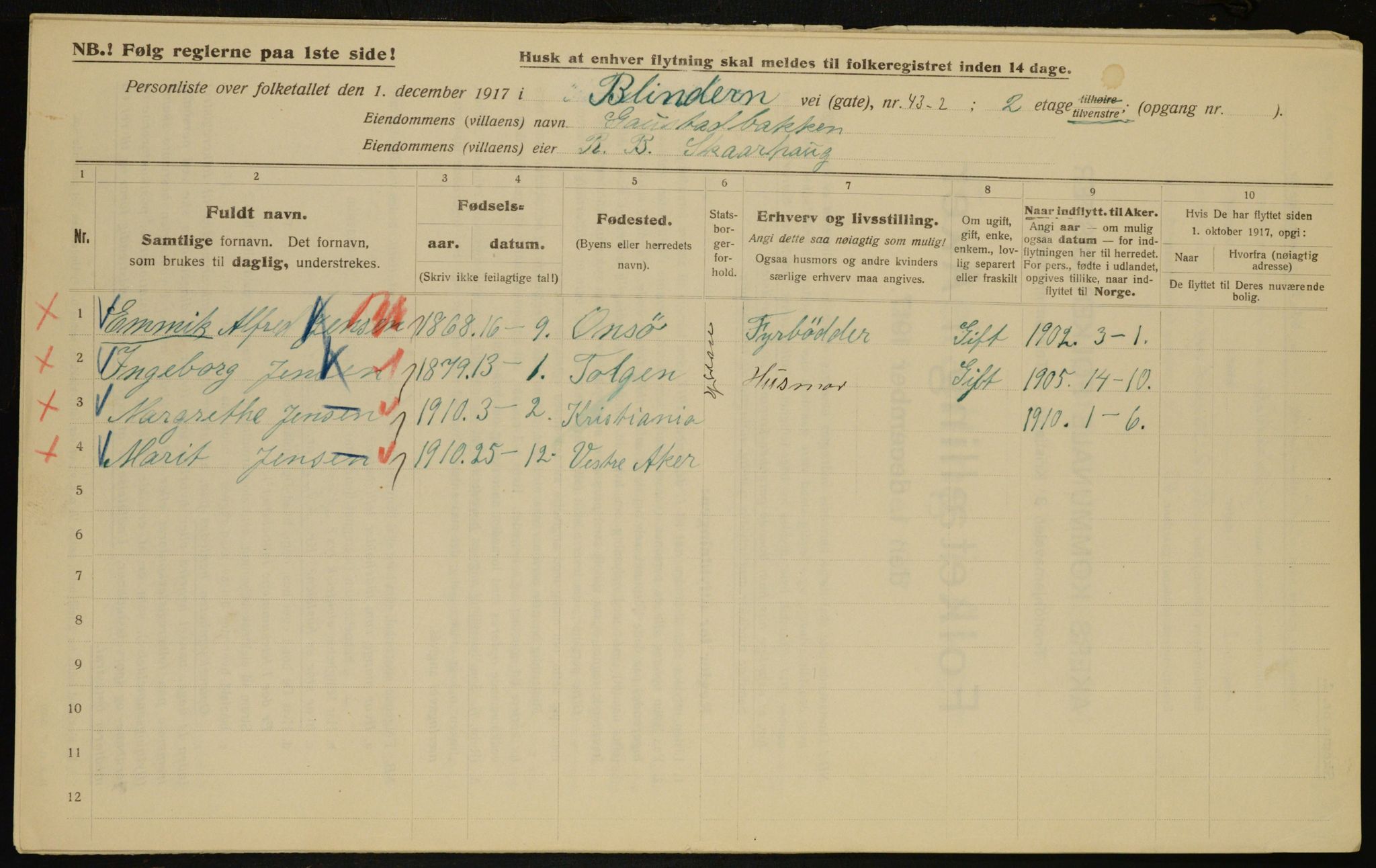 OBA, Municipal Census 1917 for Aker, 1917, p. 10401
