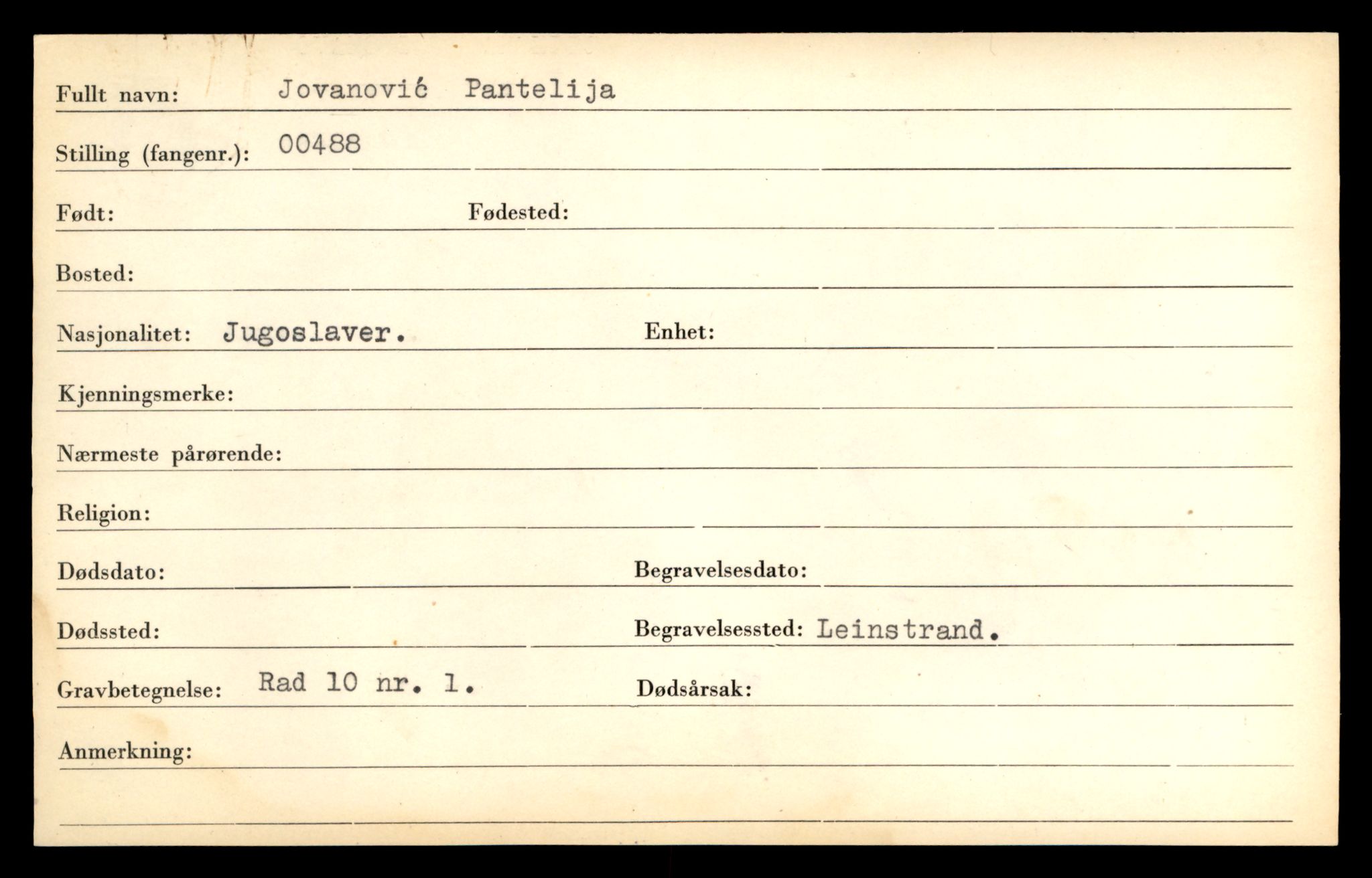 Distriktskontoret for krigsgraver, AV/SAT-A-5030/E/L0005: Kasett/kartotek over falne Britiske og tyske solater, samt andre nasjoners krigsgraver, 1945, p. 49