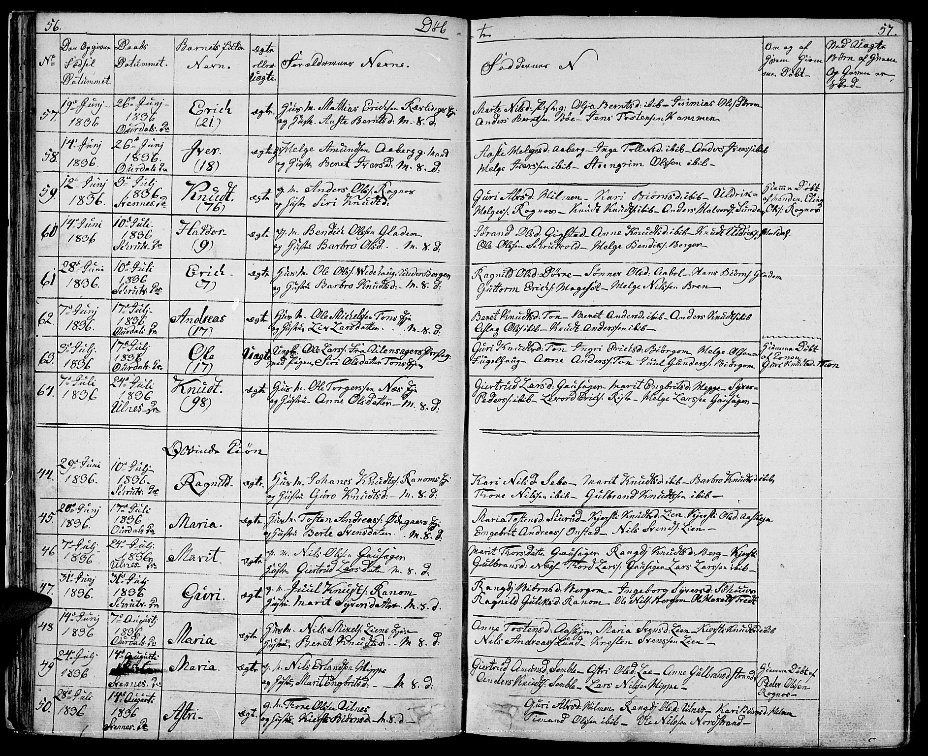 Nord-Aurdal prestekontor, AV/SAH-PREST-132/H/Ha/Hab/L0001: Parish register (copy) no. 1, 1834-1887, p. 56-57