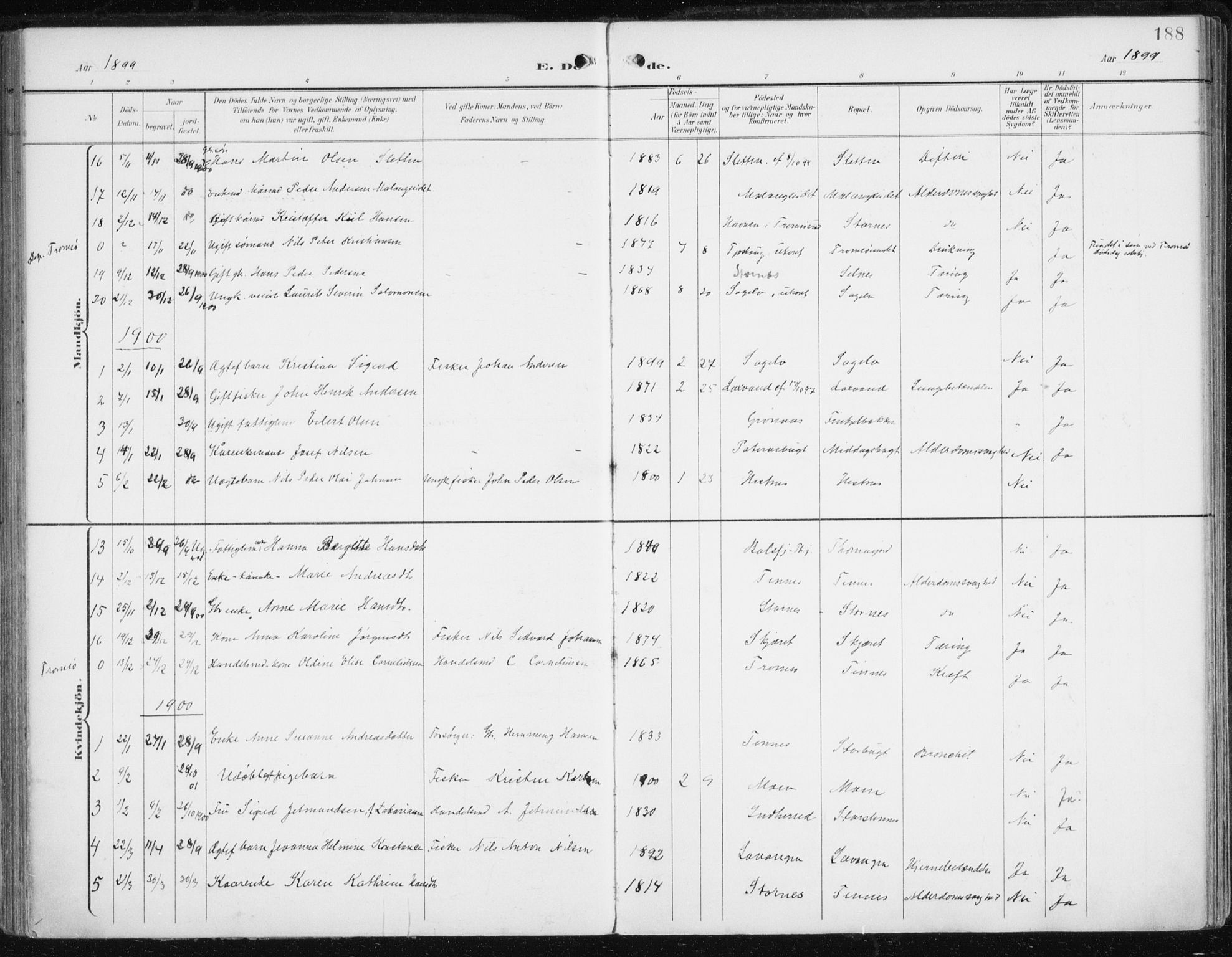 Balsfjord sokneprestembete, AV/SATØ-S-1303/G/Ga/L0006kirke: Parish register (official) no. 6, 1897-1909, p. 188