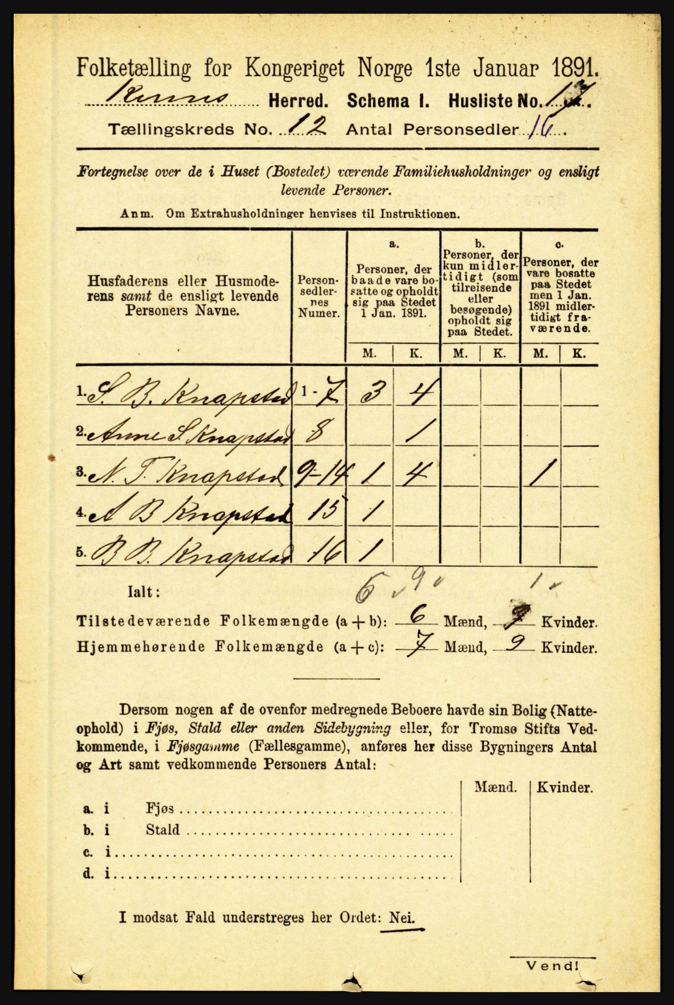 RA, 1891 census for 1437 Kinn, 1891, p. 4447