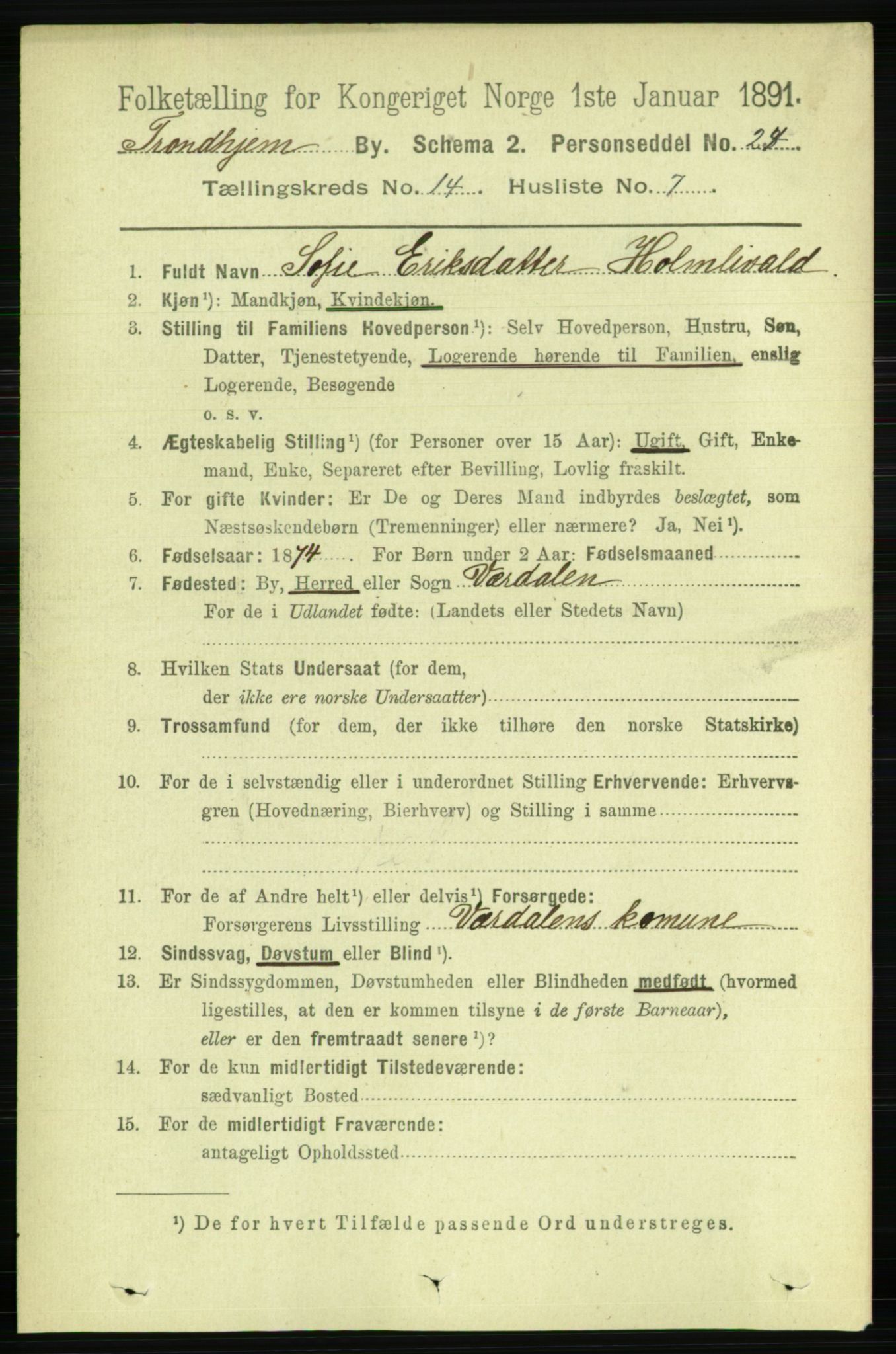 RA, 1891 census for 1601 Trondheim, 1891, p. 11003