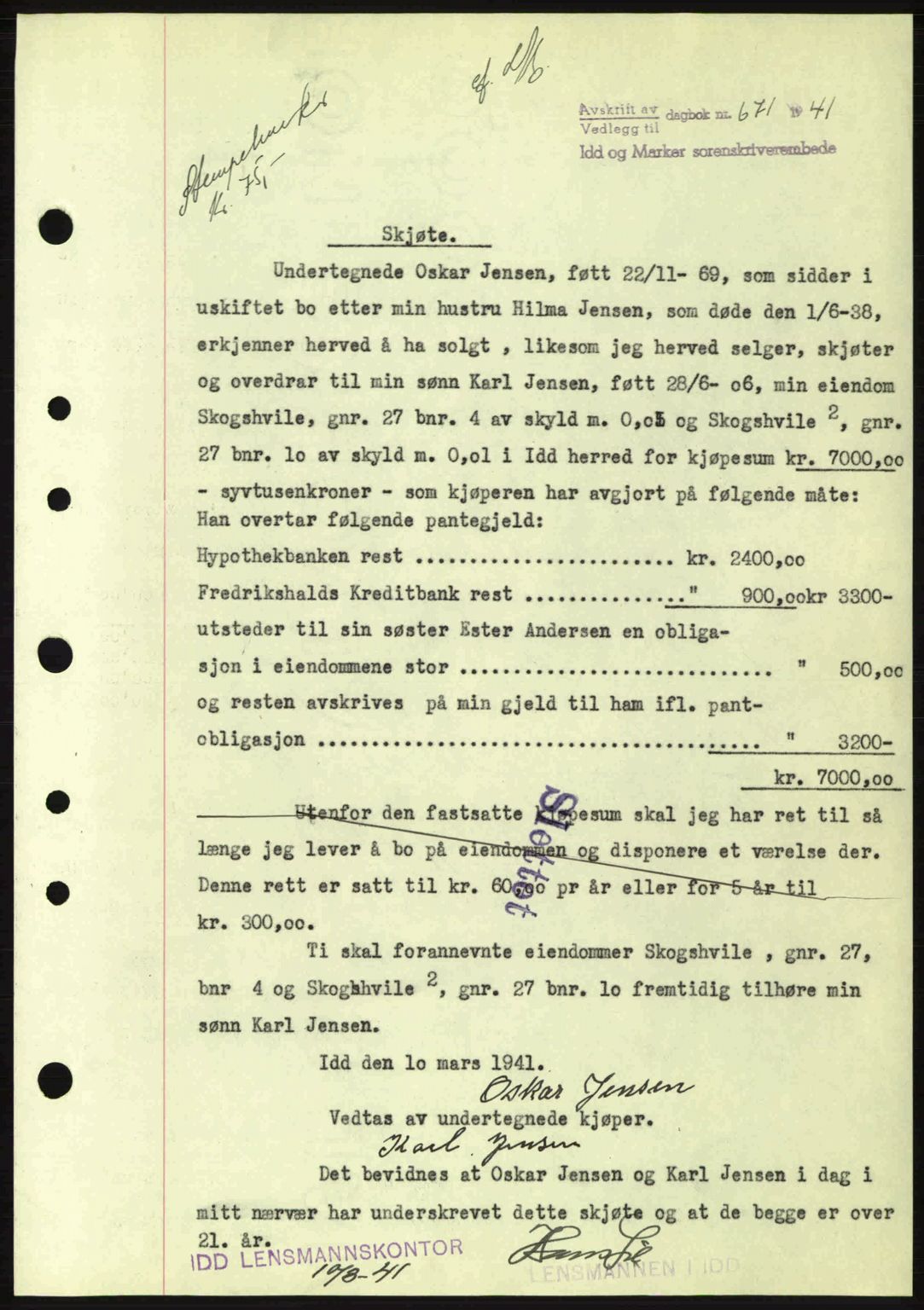 Idd og Marker sorenskriveri, AV/SAO-A-10283/G/Gb/Gbb/L0004: Mortgage book no. A4, 1940-1941, Diary no: : 671/1941