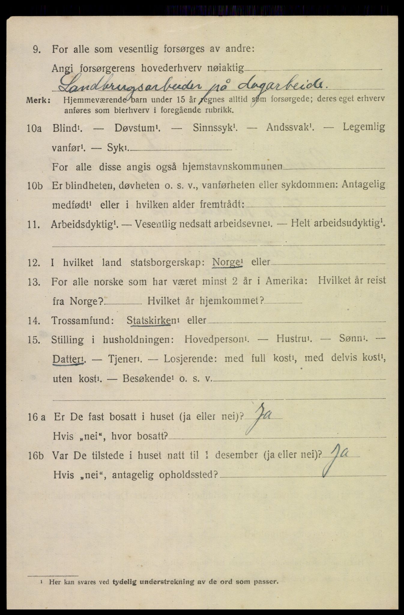 SAK, 1920 census for Birkenes, 1920, p. 1436