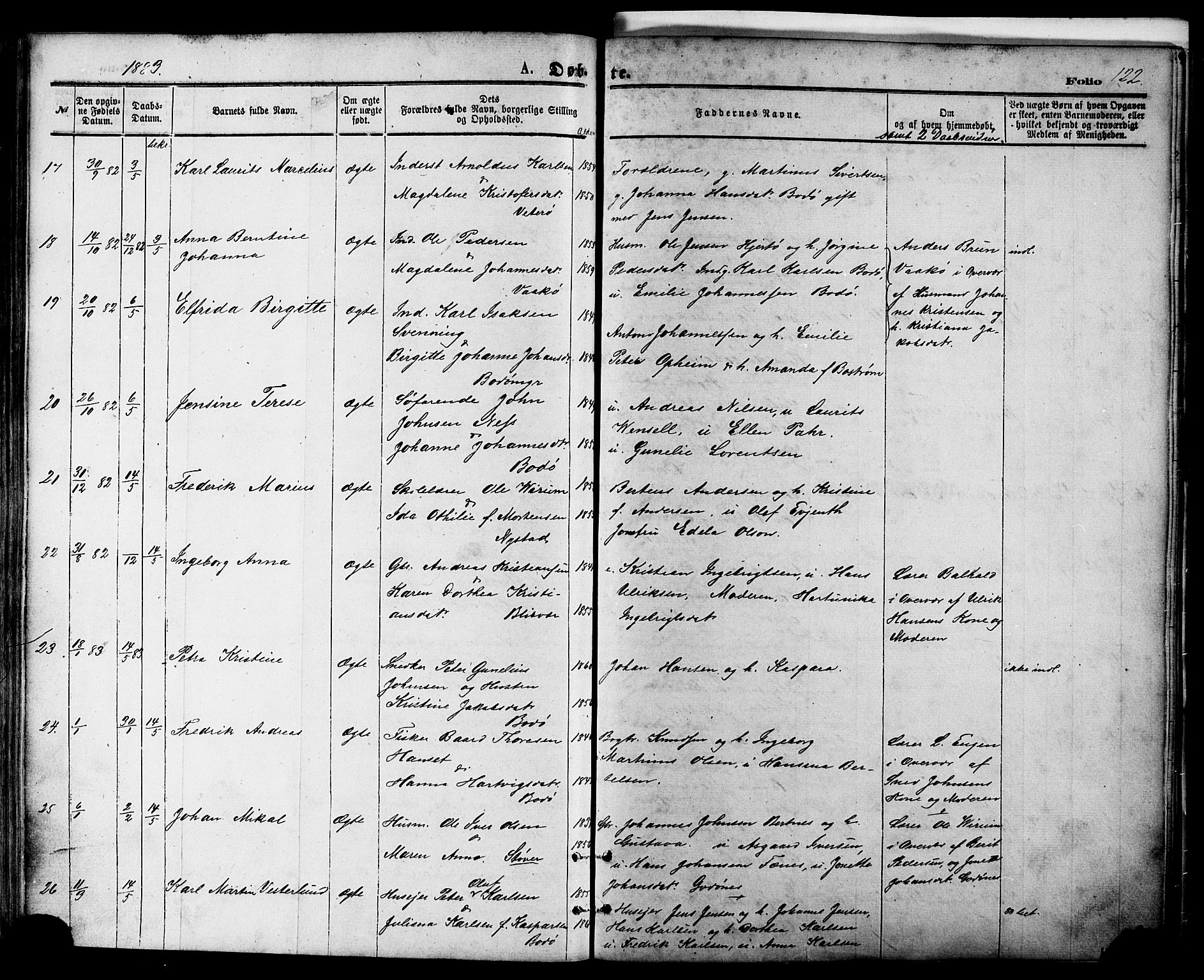 Ministerialprotokoller, klokkerbøker og fødselsregistre - Nordland, AV/SAT-A-1459/801/L0009: Parish register (official) no. 801A09, 1876-1883, p. 122