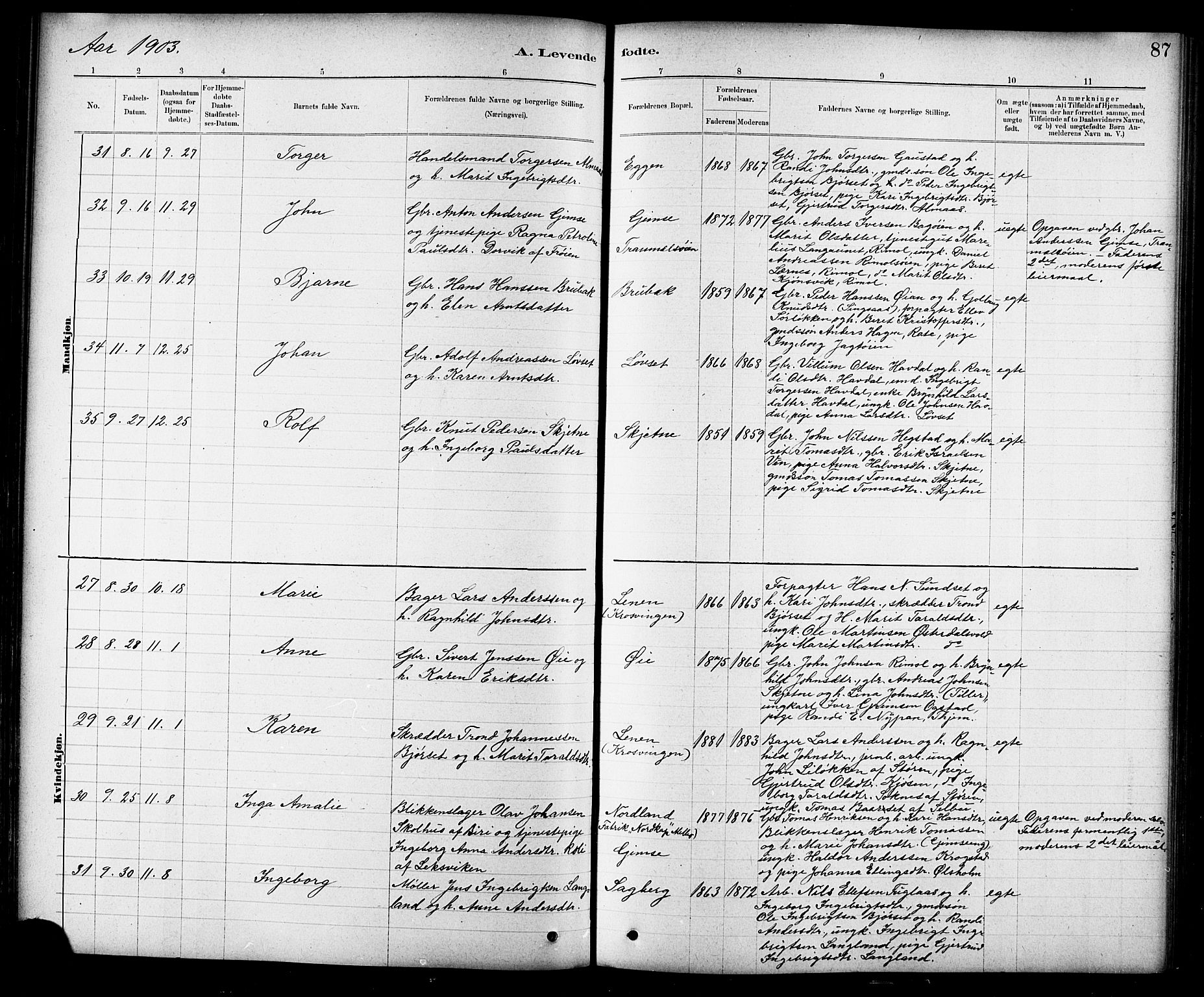 Ministerialprotokoller, klokkerbøker og fødselsregistre - Sør-Trøndelag, AV/SAT-A-1456/691/L1094: Parish register (copy) no. 691C05, 1879-1911, p. 87