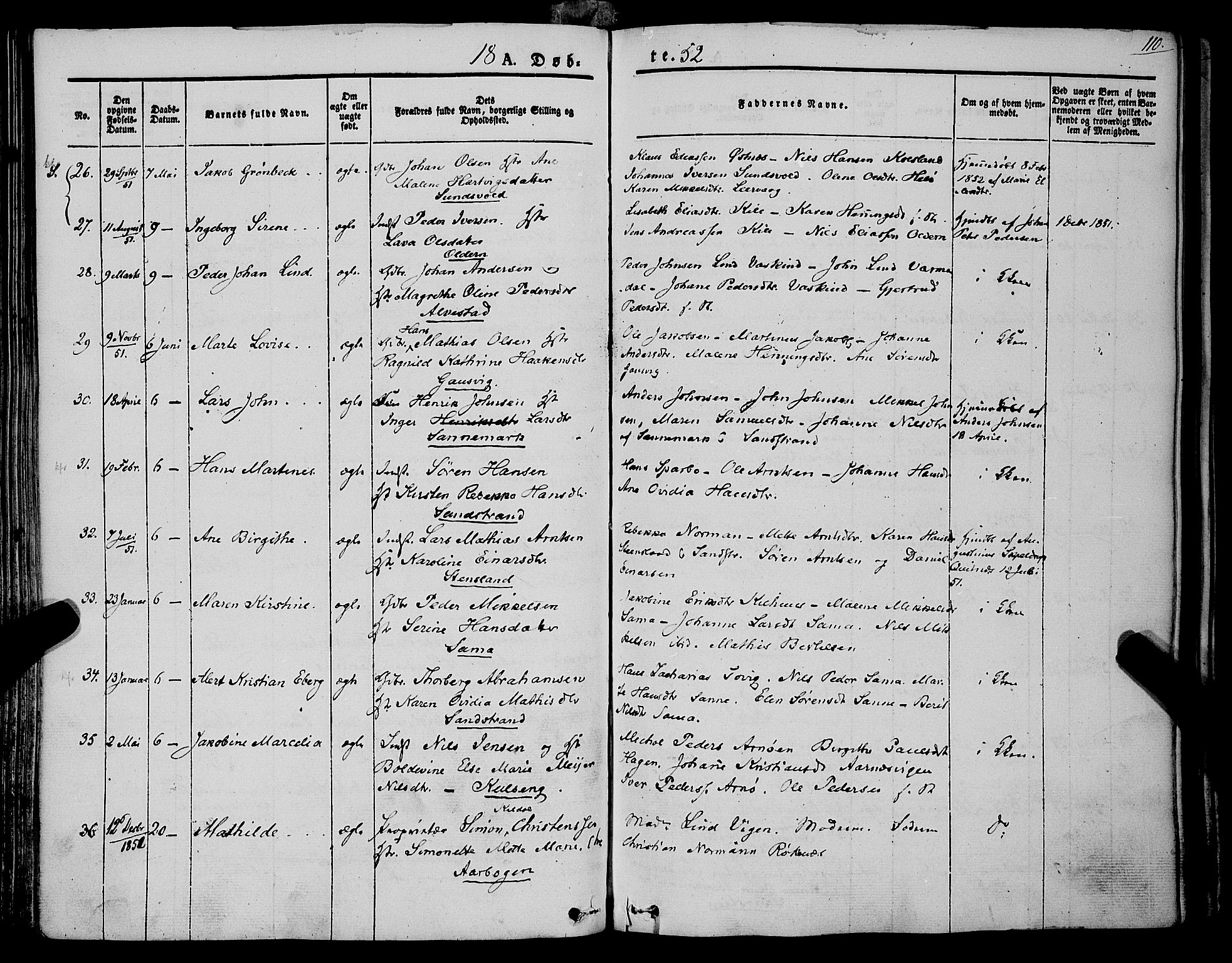 Trondenes sokneprestkontor, AV/SATØ-S-1319/H/Ha/L0009kirke: Parish register (official) no. 9, 1841-1852, p. 110